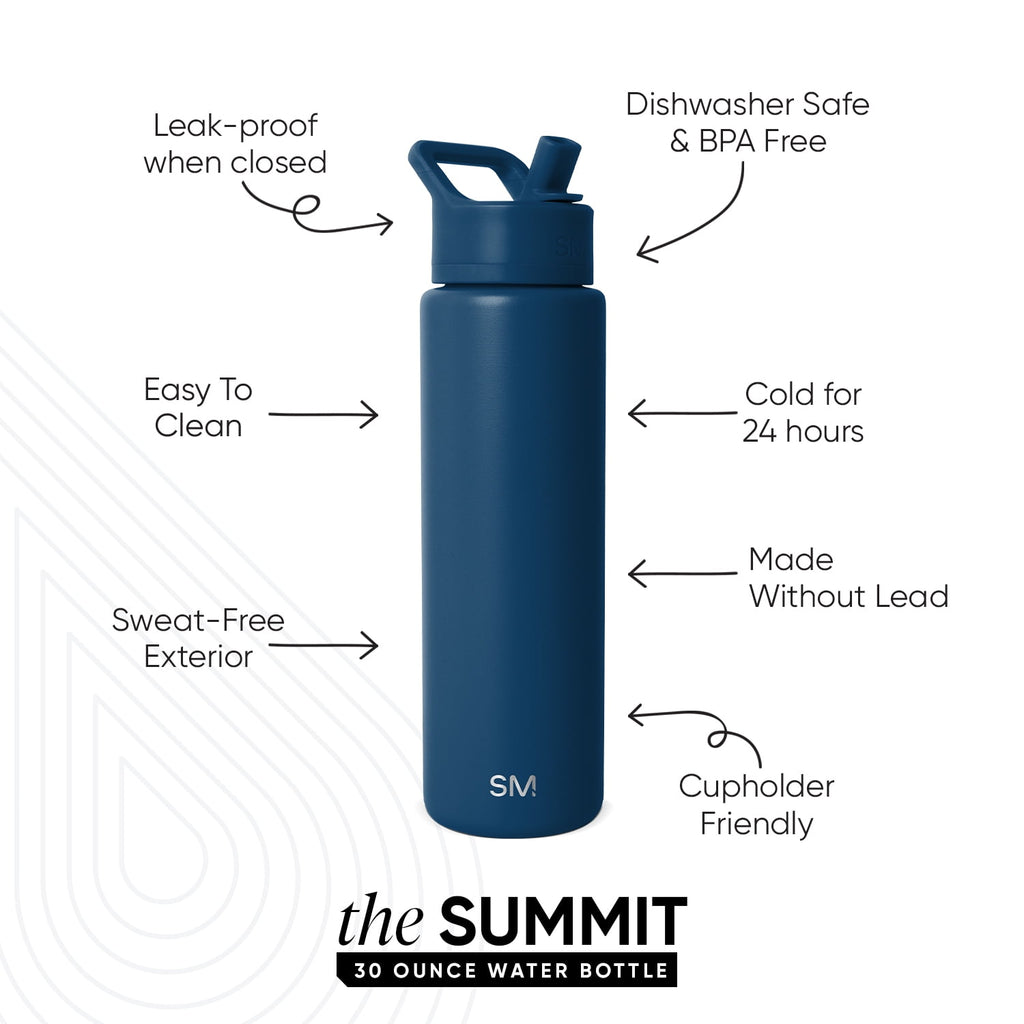 Simple Modern 30 fl oz Insulated Stainless Steel Summit Wide Mouth Water Bottle with Straw Lid | Slumberland C396Y