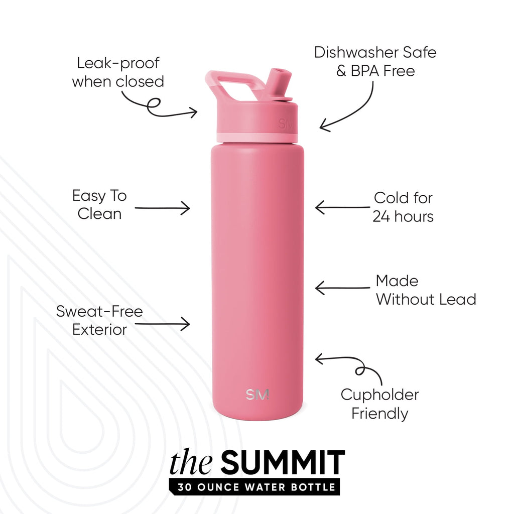 Simple Modern 30 fl oz Insulated Stainless Steel Summit Wide Mouth Water Bottle with Straw Lid | Slumberland C396Y