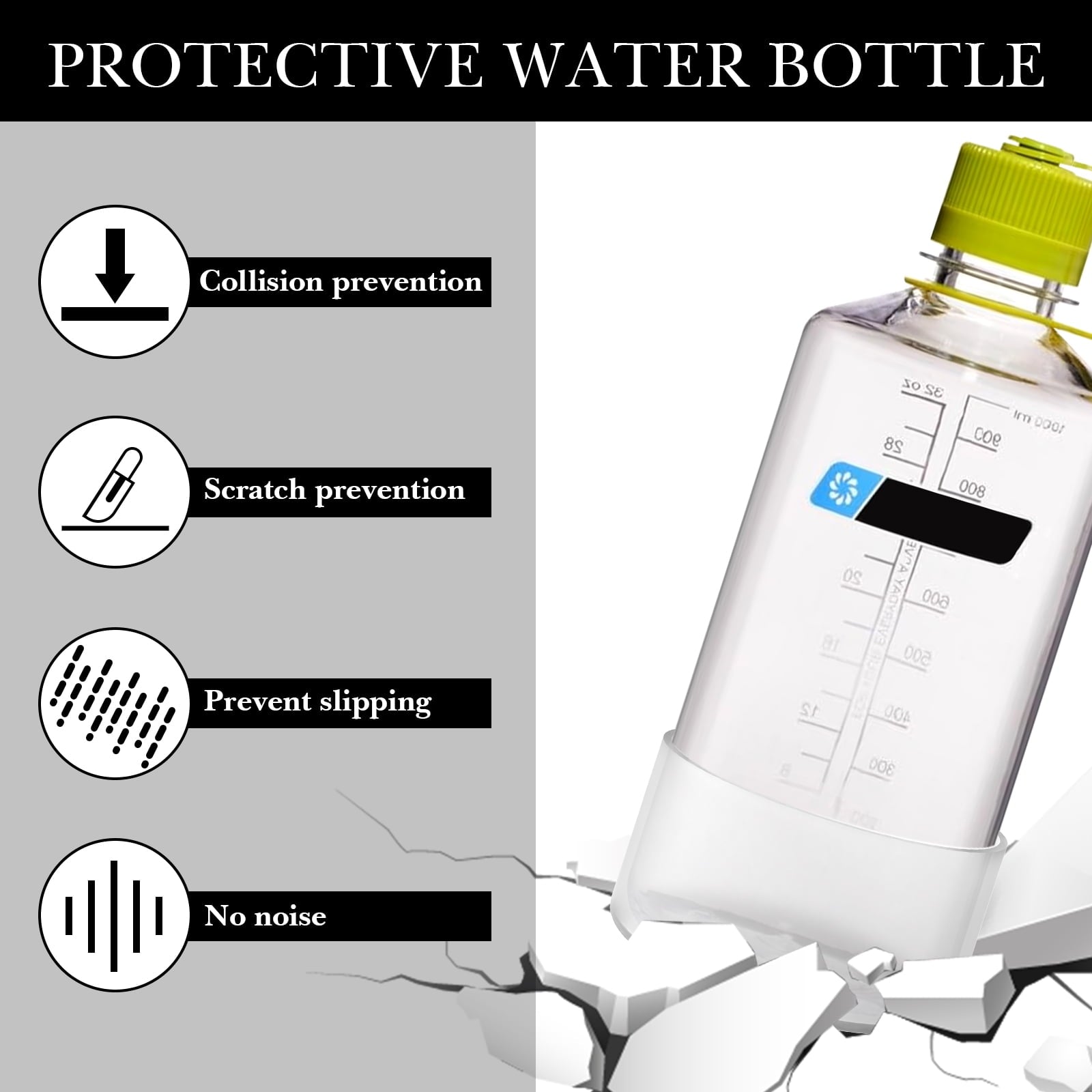 Linkidea 2 Pack Water Bottle Boot Compatible with Nalgene Sustain Wide Mouth 32oz/48oz, Narrow Mouth 32oz, Silicone Anti-Slip Bottle Bottom Bumper Protector (Clear White) C214K