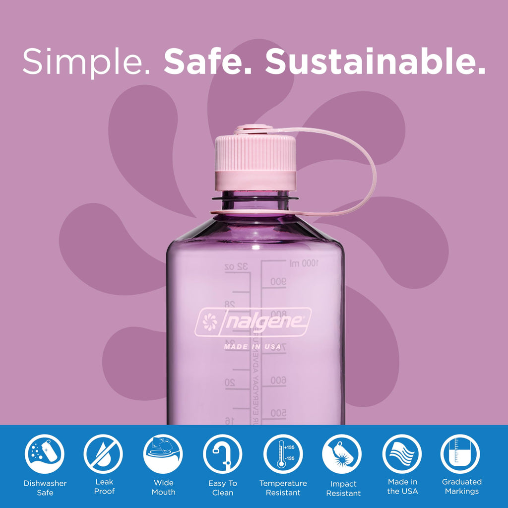 Nalgene Sustain Tritan BPA-Free Water Bottle Made with Material Derived from 50% Plastic Waste (using ISCC certified mass balance), 32 OZ, Narrow Mouth, Cherry Blossom C152G