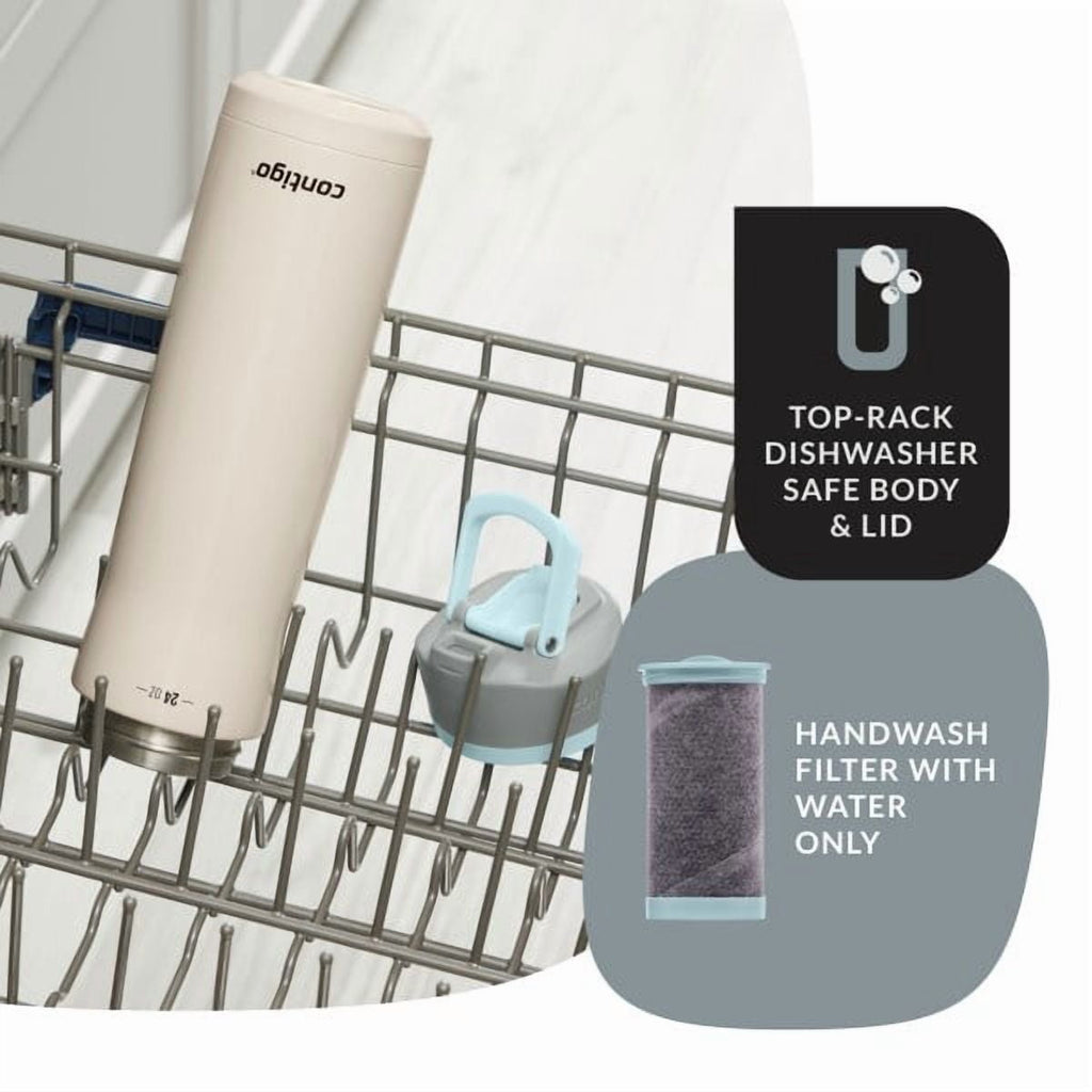 Contigo Clybourn Chill Stainless Steel FreeFlow Filter Water Bottle with AUTOSEAL, 24oz Salt C107W