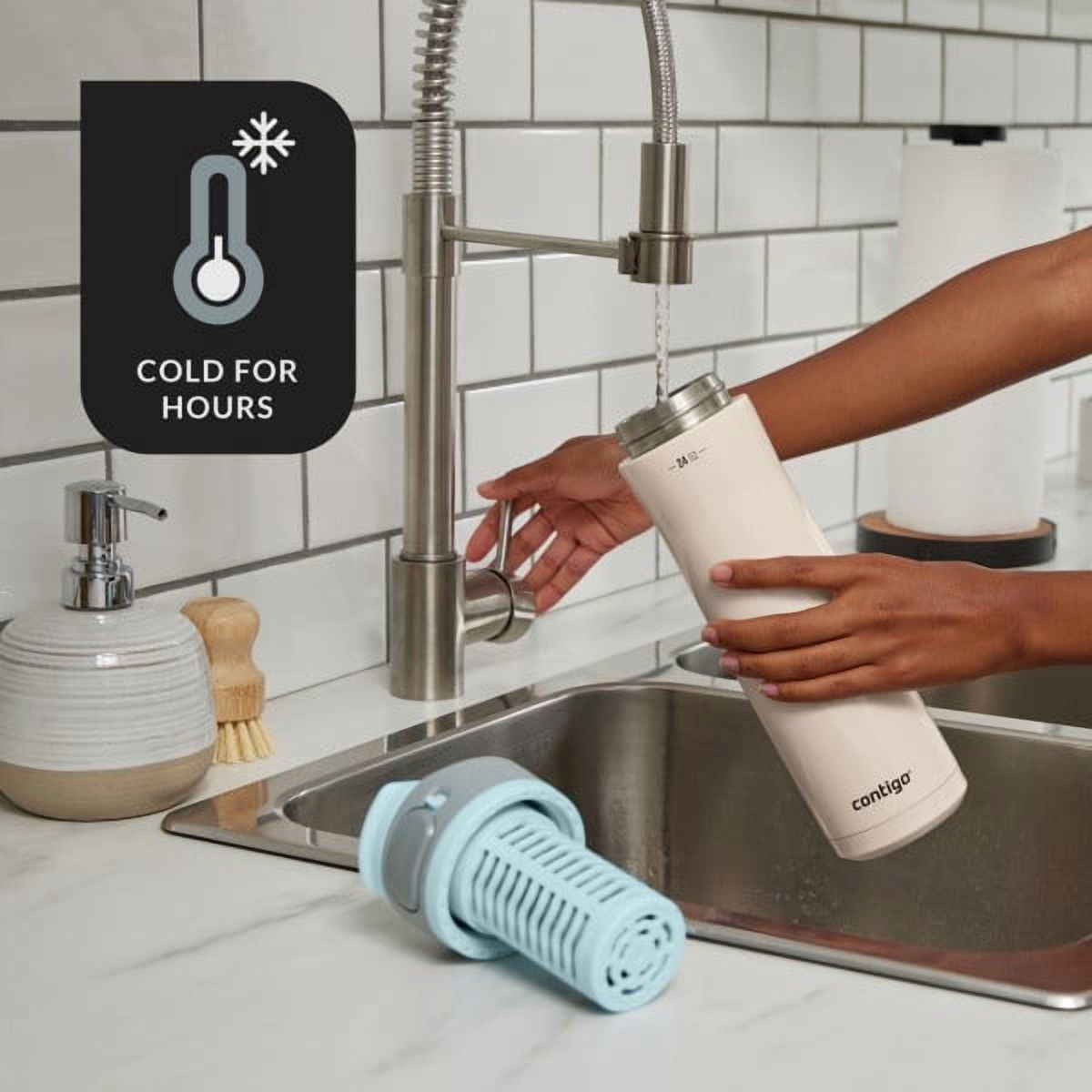 Contigo Clybourn Chill Stainless Steel FreeFlow Filter Water Bottle with AUTOSEAL, 24oz Salt C107W