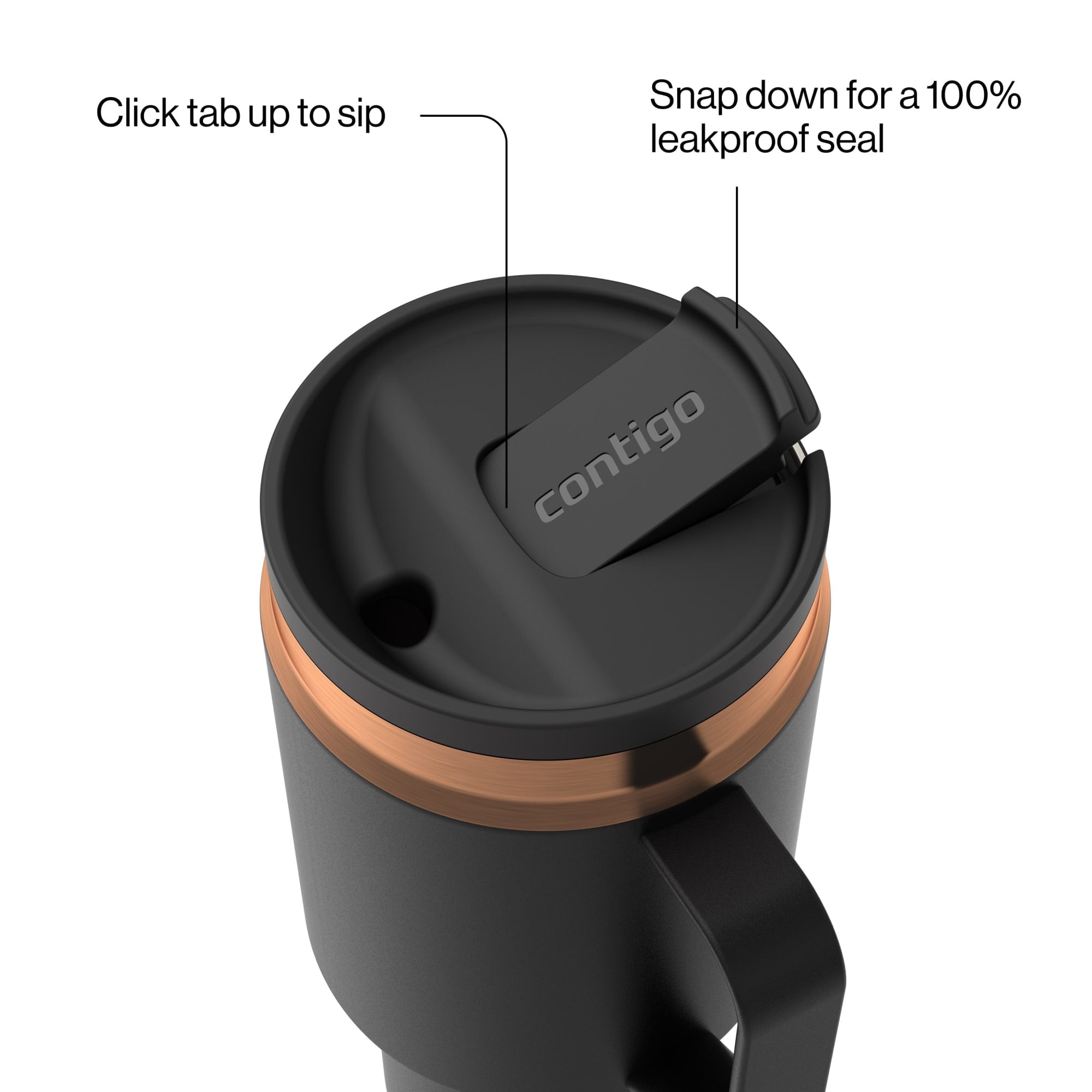 Contigo SnapSeal Leakproof Stainless Steel Reusable Water Bottle Tumbler with Side Handle, Black/Bronze, 30 oz C015E