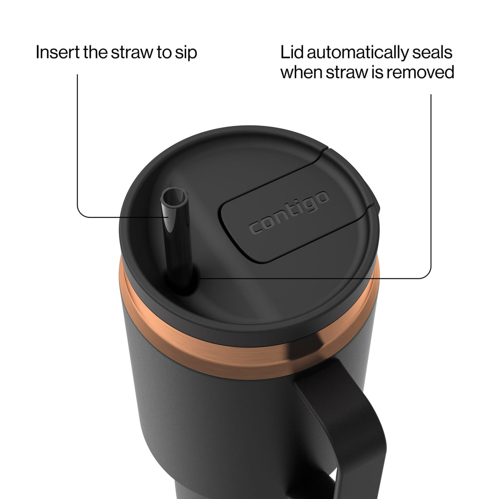 Contigo SnapSeal Leakproof Stainless Steel Reusable Water Bottle Tumbler with Side Handle, Black/Bronze, 30 oz C015E