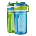 Contigo Kids 2-in-1 Snack Hero Tumbler Featuring 4oz Snack Holder Stacked on Top of 13oz Water Bottle - BPA Free, Durable Tritan w/Flexible Carry Handle &amp; Spill-Proof Valve, Green &amp; Blue – 2 Pack C075D