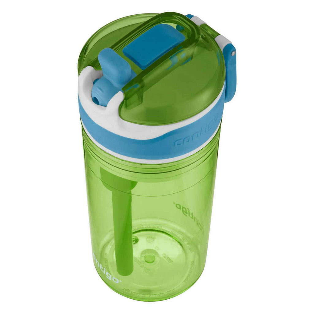 Contigo Kids 2-in-1 Snack Hero Tumbler Featuring 4oz Snack Holder Stacked on Top of 13oz Water Bottle - BPA Free, Durable Tritan w/Flexible Carry Handle &amp; Spill-Proof Valve, Green &amp; Blue – 2 Pack C075D