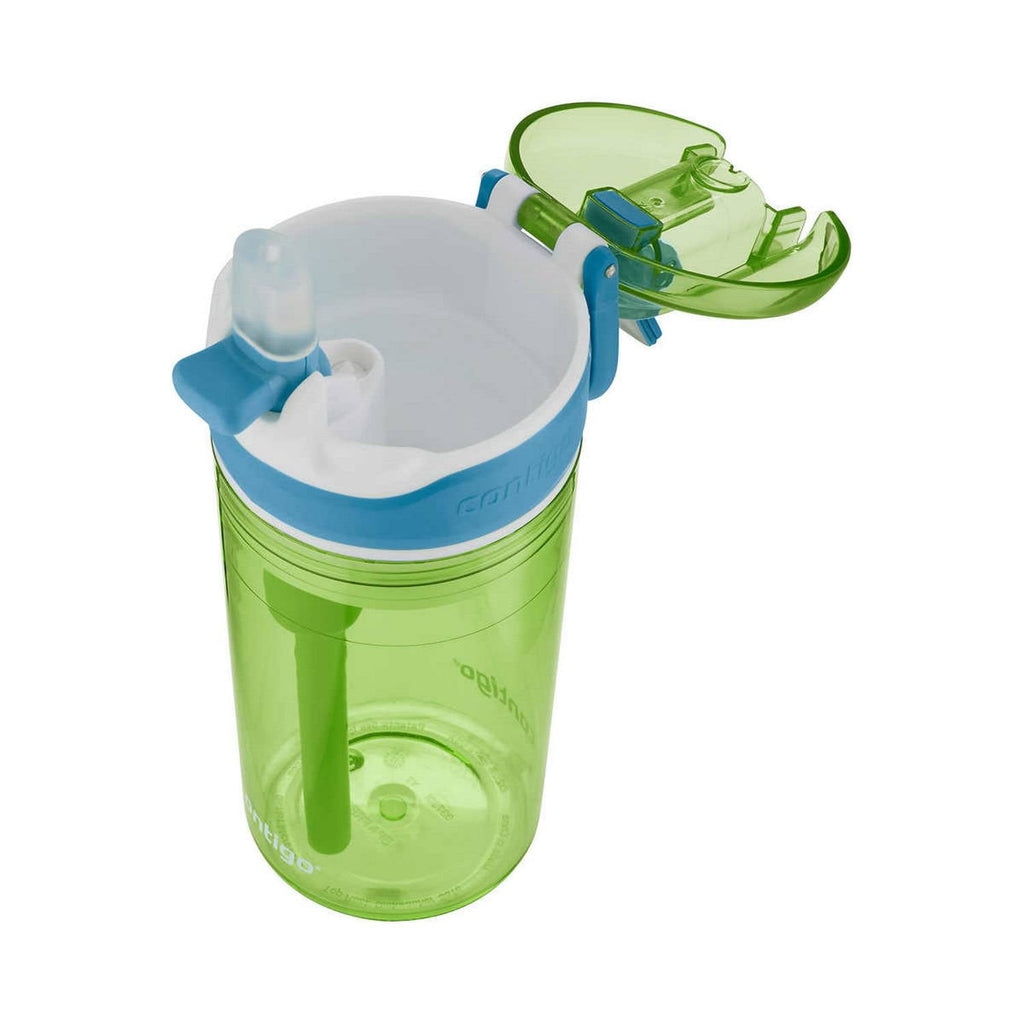 Contigo Kids 2-in-1 Snack Hero Tumbler Featuring 4oz Snack Holder Stacked on Top of 13oz Water Bottle - BPA Free, Durable Tritan w/Flexible Carry Handle &amp; Spill-Proof Valve, Green &amp; Blue – 2 Pack C075D