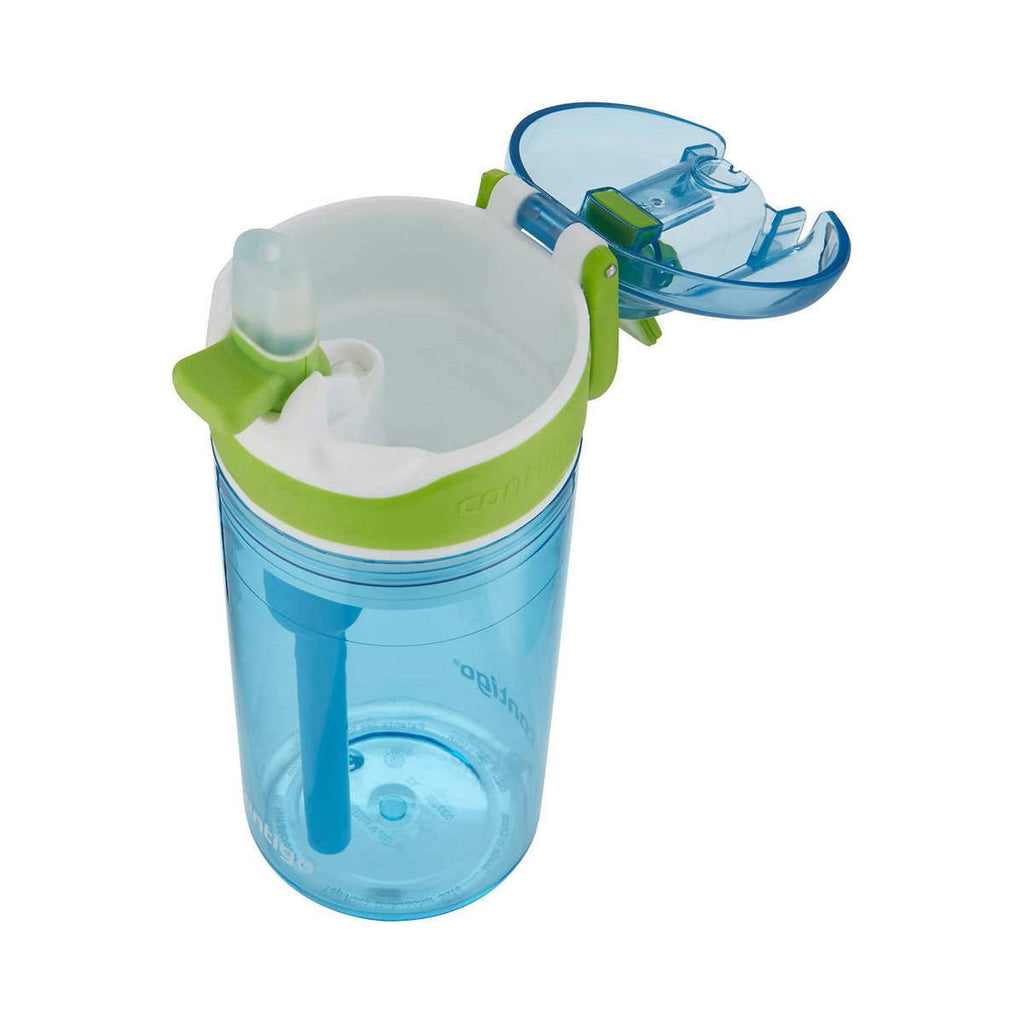 Contigo Kids 2-in-1 Snack Hero Tumbler Featuring 4oz Snack Holder Stacked on Top of 13oz Water Bottle - BPA Free, Durable Tritan w/Flexible Carry Handle &amp; Spill-Proof Valve, Green &amp; Blue – 2 Pack C075D