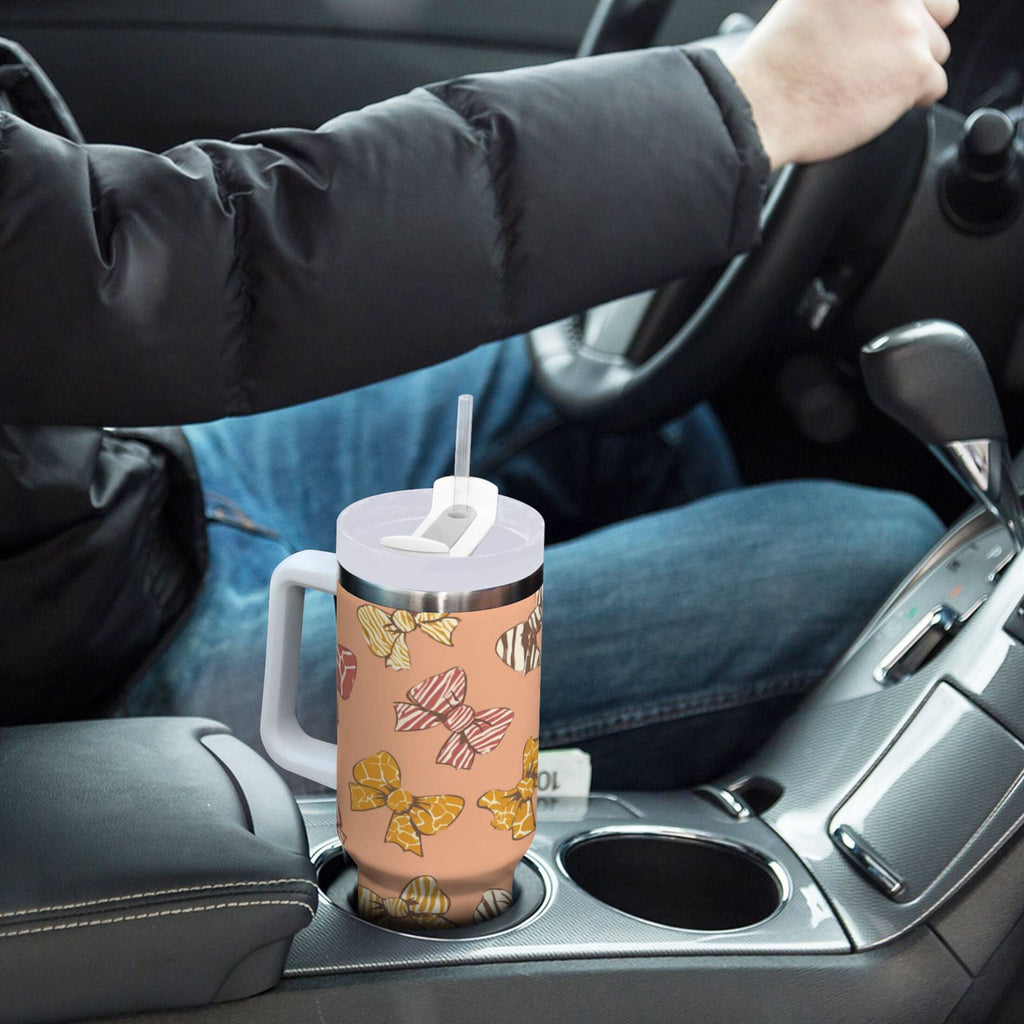40 oz Insulated Stainless Steel Tumbler Double Wall Stainless Steel Tumbler with 2-Way Drinking Cute Animal Print Bows C678U