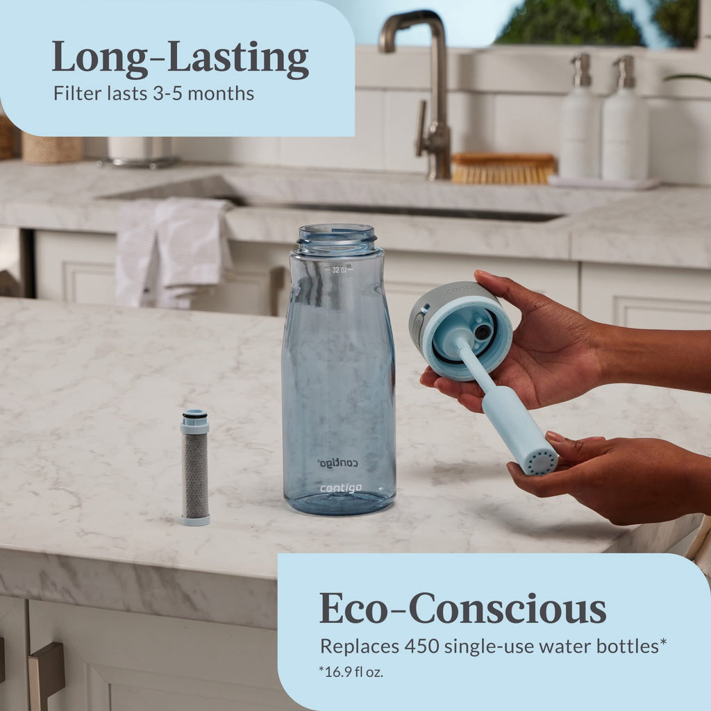 Contigo Wells Plastic Filter Water Bottle with AUTOSPOUT Straw Lid, 32 oz., Dark Ice C008F