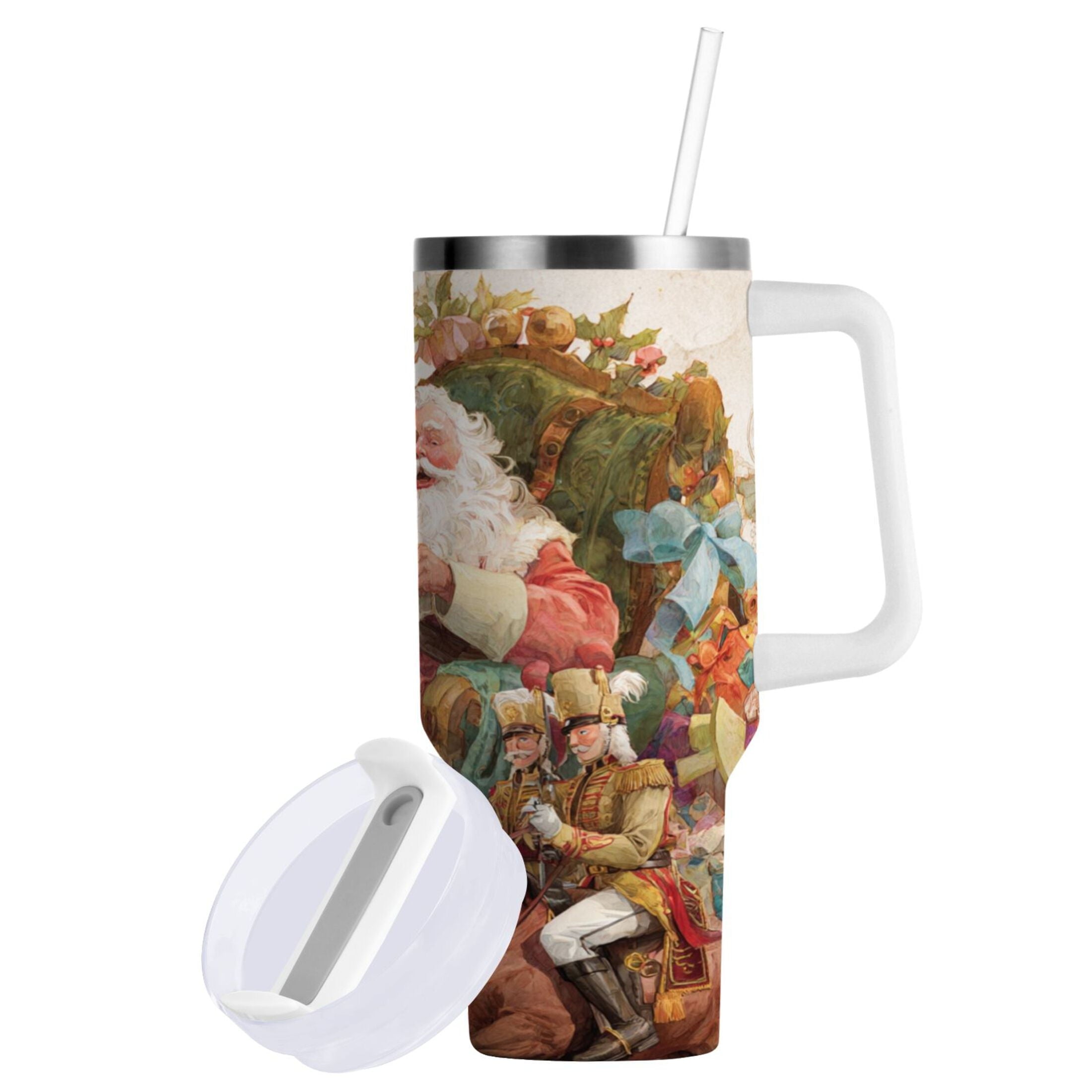 30 oz Insulated Stainless Steel Tumbler Double Wall Stainless Steel Tumbler with 2-Way Drinking Santa Claus Sitting in Chair C682L