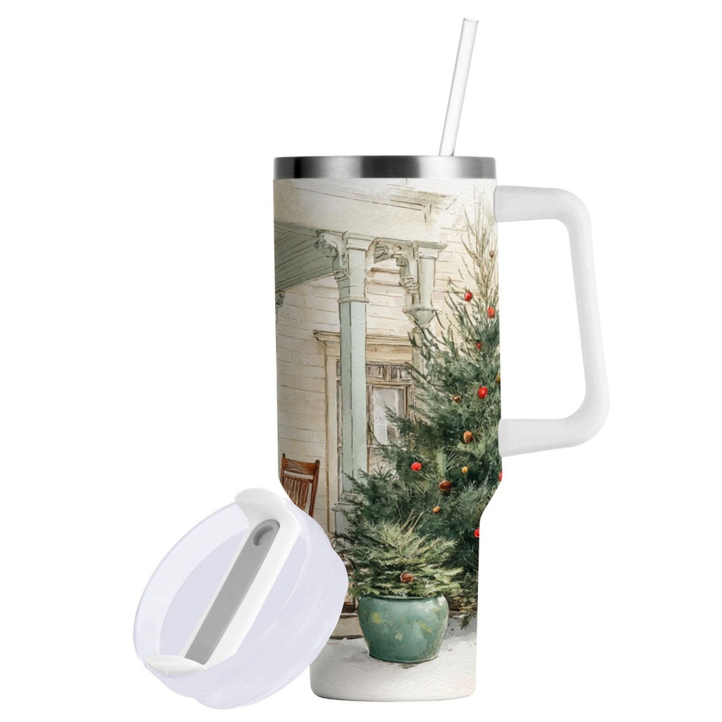 30 oz Insulated Stainless Steel Tumbler Double Wall Stainless Steel Tumbler with 2-Way Drinking Charming Christmas Doorway C670K