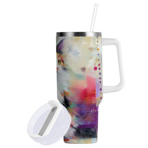 30 oz Insulated Stainless Steel Tumbler Double Wall Stainless Steel Tumbler with 2-Way Drinking Charming Hairy Cat C672D