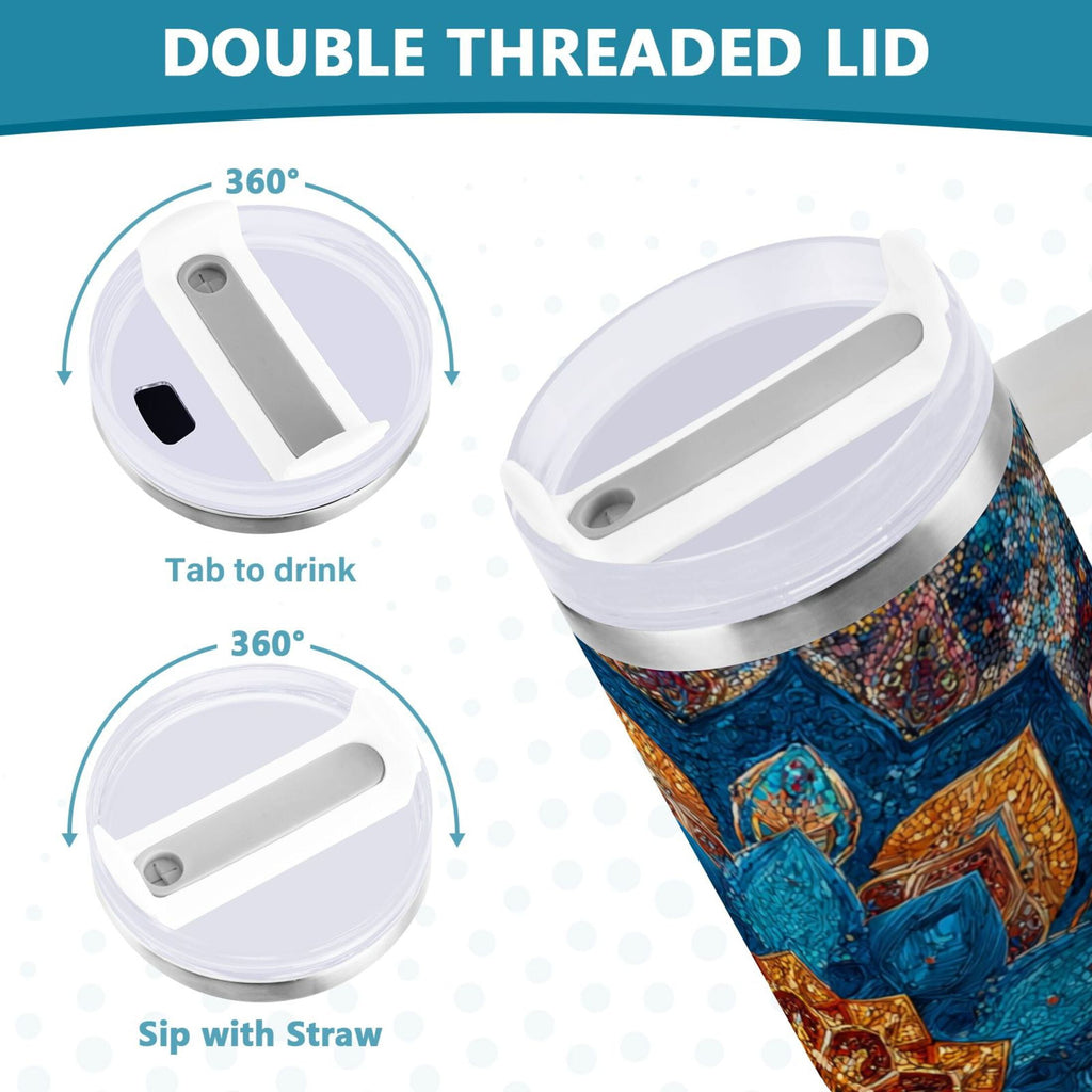 40 oz Insulated Stainless Steel Tumbler Double Wall Stainless Steel Tumbler with 2-Way Drinking Intricate Geometric Shapes C518N
