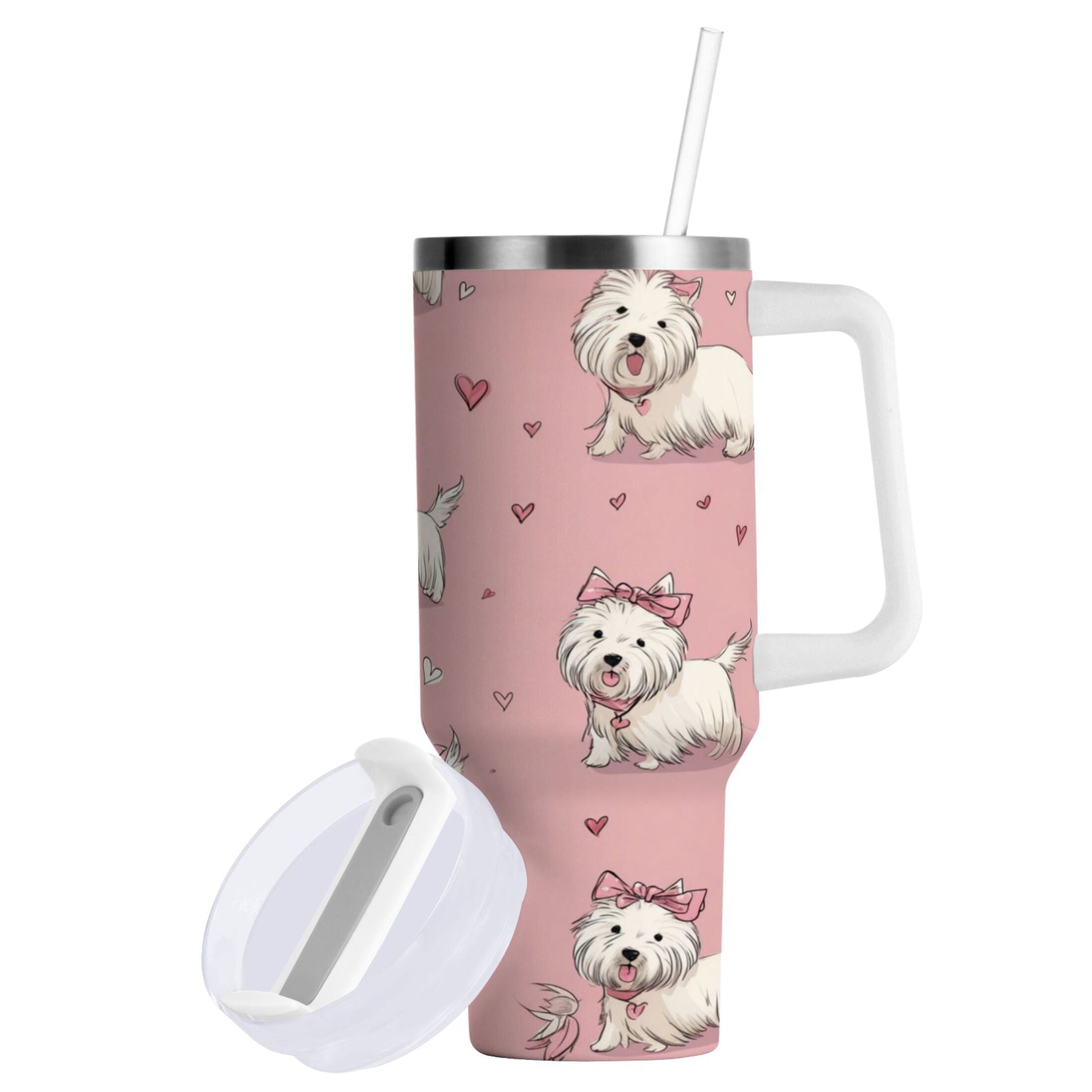 30 oz Insulated Stainless Steel Tumbler Double Wall Stainless Steel Tumbler with 2-Way Drinking Dogs Wearing Bows C659U