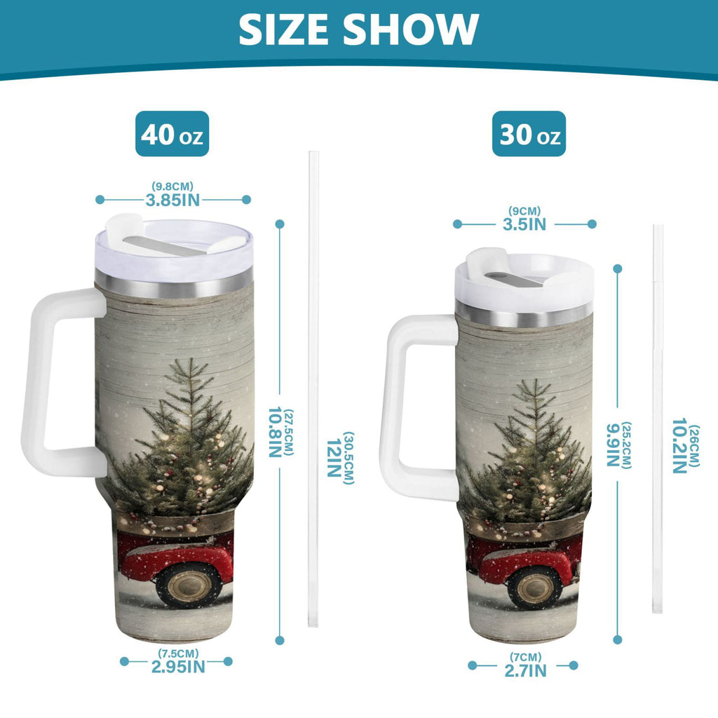 40 oz Insulated Stainless Steel Tumbler Double Wall Stainless Steel Tumbler with 2-Way Drinking Vintage Red Truck C631X