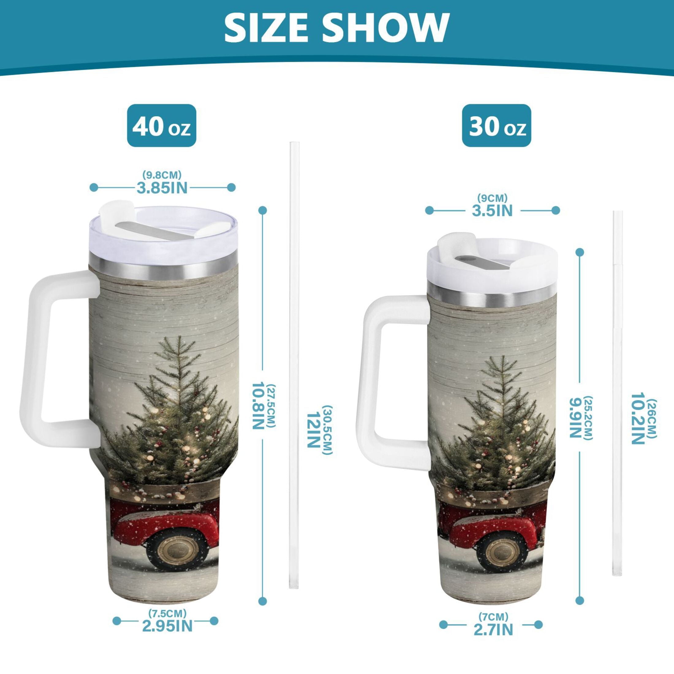40 oz Insulated Stainless Steel Tumbler Double Wall Stainless Steel Tumbler with 2-Way Drinking Vintage Red Truck C631X