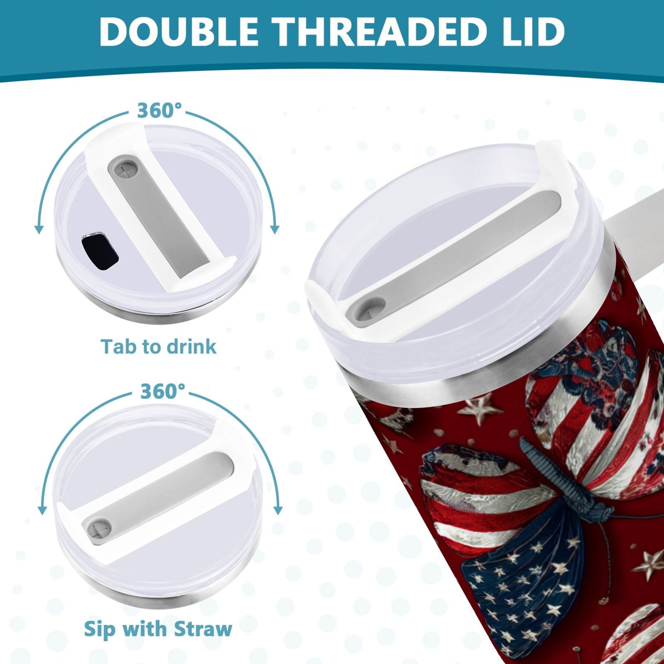 40 oz Insulated Stainless Steel Tumbler Double Wall Stainless Steel Tumbler with 2-Way Drinking Butterfly with National Flag C517Z