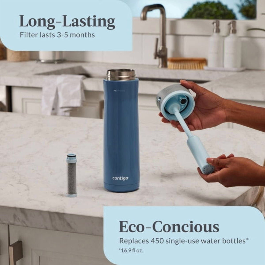 Contigo 24 oz. Wells Chill Stainless Steel Filter Bottle w/ Filters - Dark Ice C084G