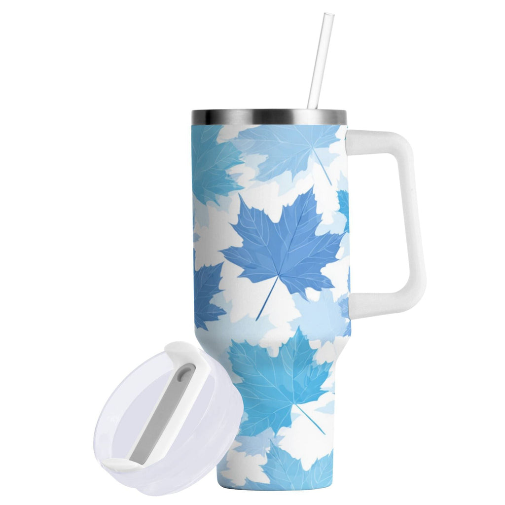 30 oz Insulated Stainless Steel Tumbler Double Wall Stainless Steel Tumbler with 2-Way Drinking Light Blue Maple Leaves C461M