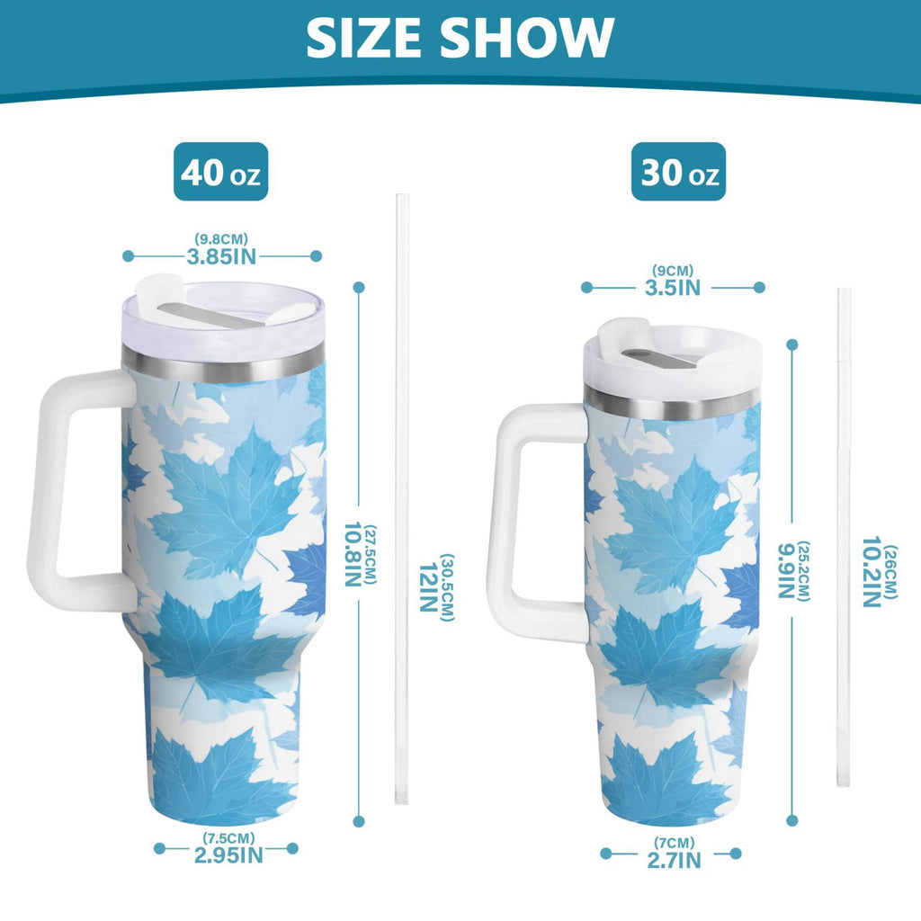 30 oz Insulated Stainless Steel Tumbler Double Wall Stainless Steel Tumbler with 2-Way Drinking Light Blue Maple Leaves C461M