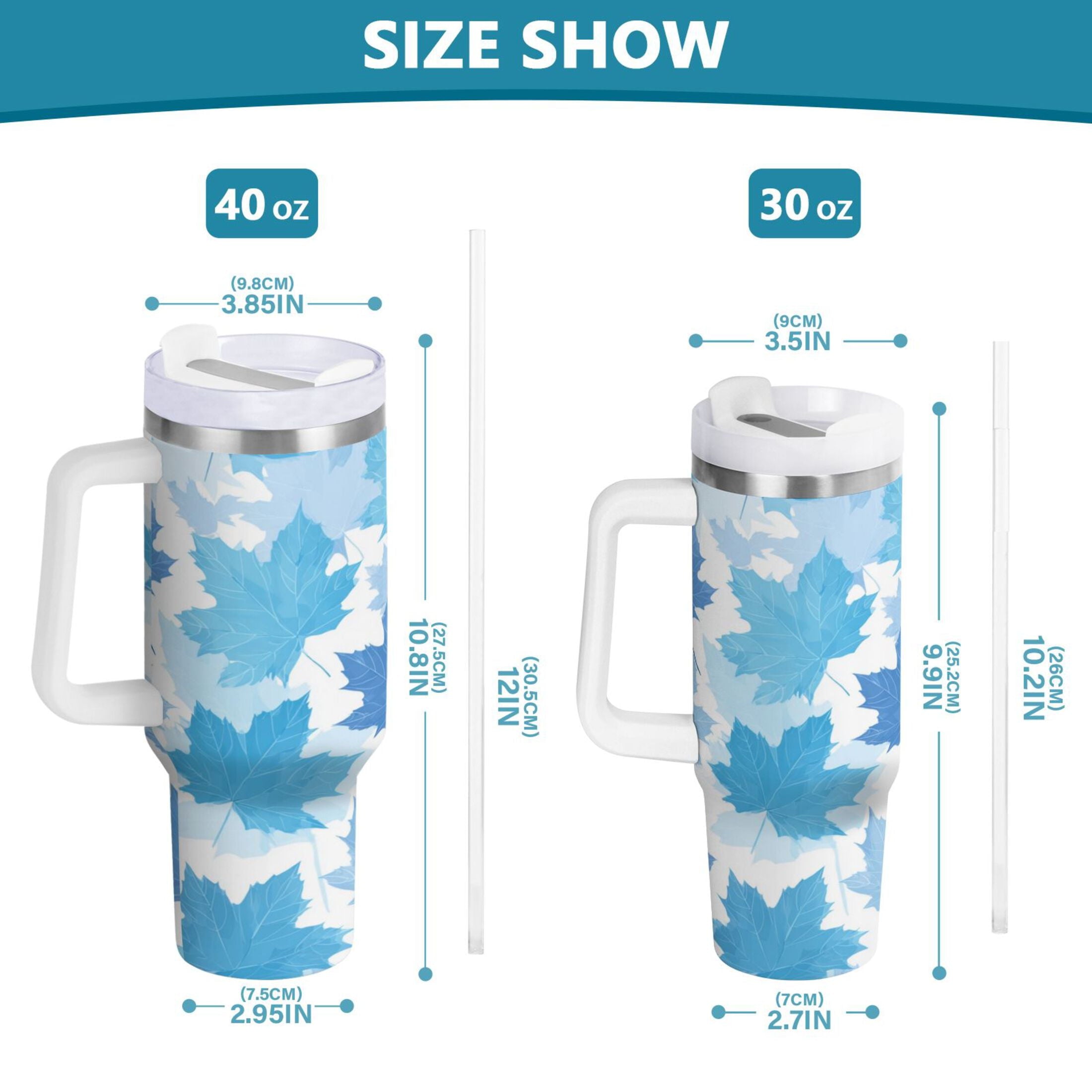 30 oz Insulated Stainless Steel Tumbler Double Wall Stainless Steel Tumbler with 2-Way Drinking Light Blue Maple Leaves C461M