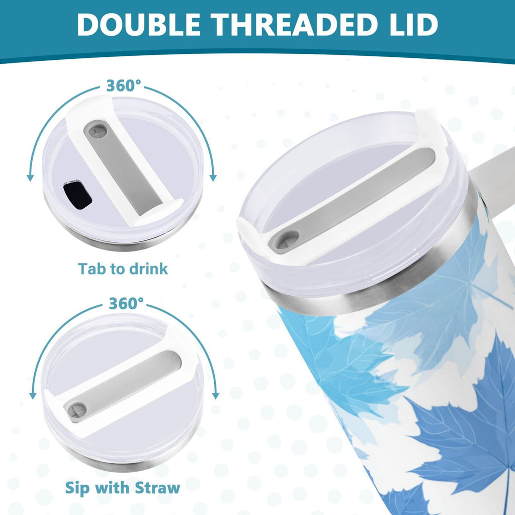 30 oz Insulated Stainless Steel Tumbler Double Wall Stainless Steel Tumbler with 2-Way Drinking Light Blue Maple Leaves C461M