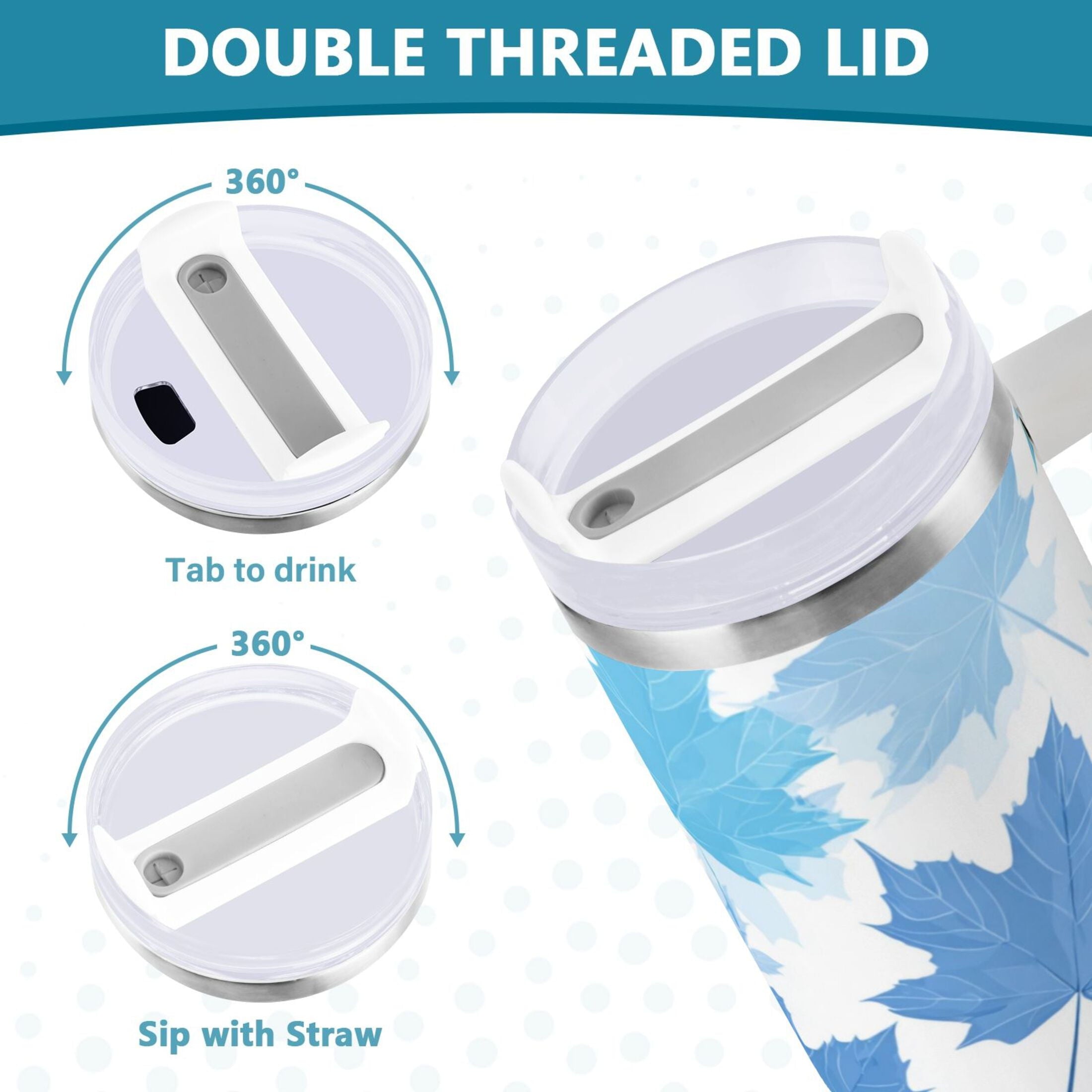 30 oz Insulated Stainless Steel Tumbler Double Wall Stainless Steel Tumbler with 2-Way Drinking Light Blue Maple Leaves C461M