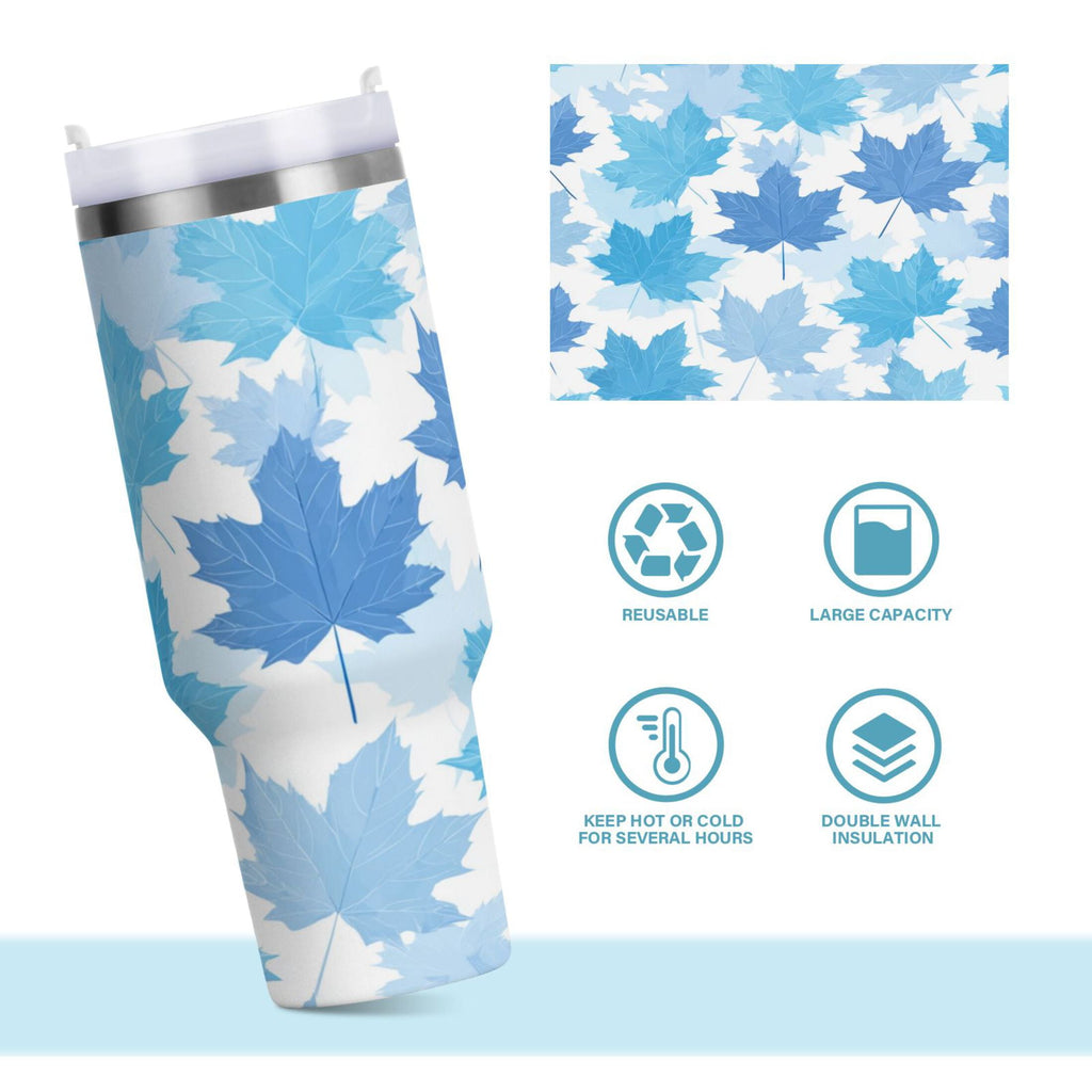 30 oz Insulated Stainless Steel Tumbler Double Wall Stainless Steel Tumbler with 2-Way Drinking Light Blue Maple Leaves C461M