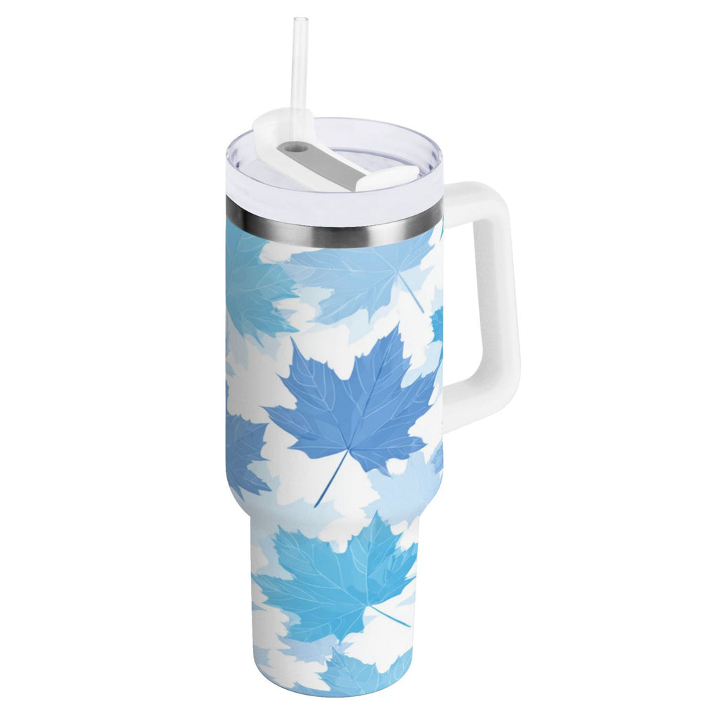 30 oz Insulated Stainless Steel Tumbler Double Wall Stainless Steel Tumbler with 2-Way Drinking Light Blue Maple Leaves C461M
