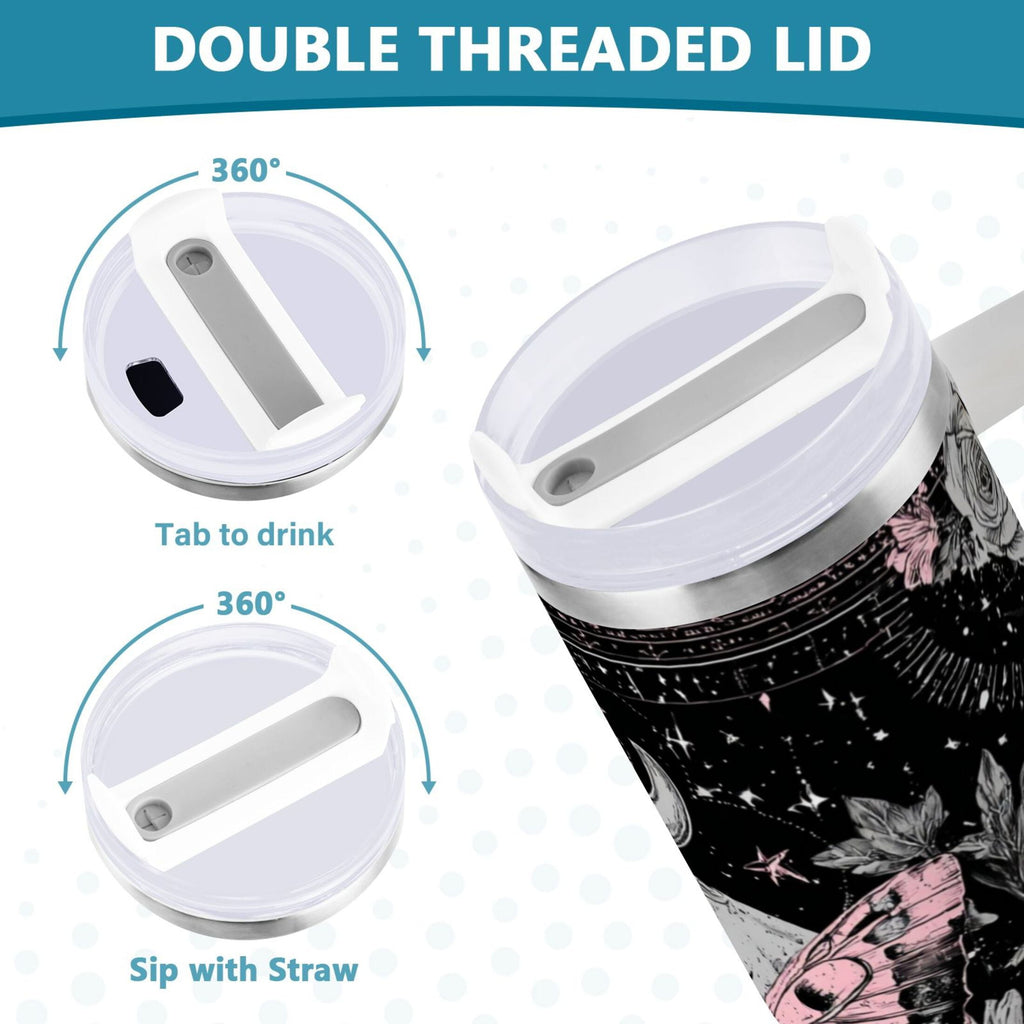 30 oz Insulated Stainless Steel Tumbler Double Wall Stainless Steel Tumbler with 2-Way Drinking Butterfly by Moon and Flowers C542H