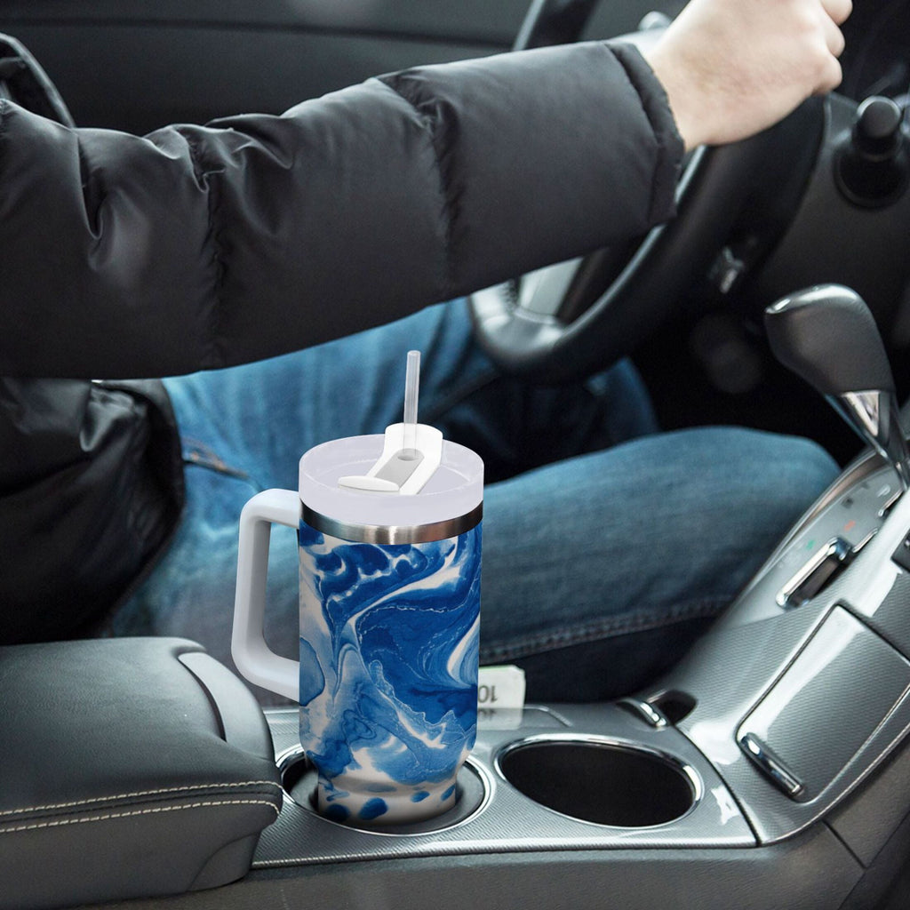40 oz Insulated Stainless Steel Tumbler Double Wall Stainless Steel Tumbler with 2-Way Drinking Indigo Blue Tie-dye Pattern C632H