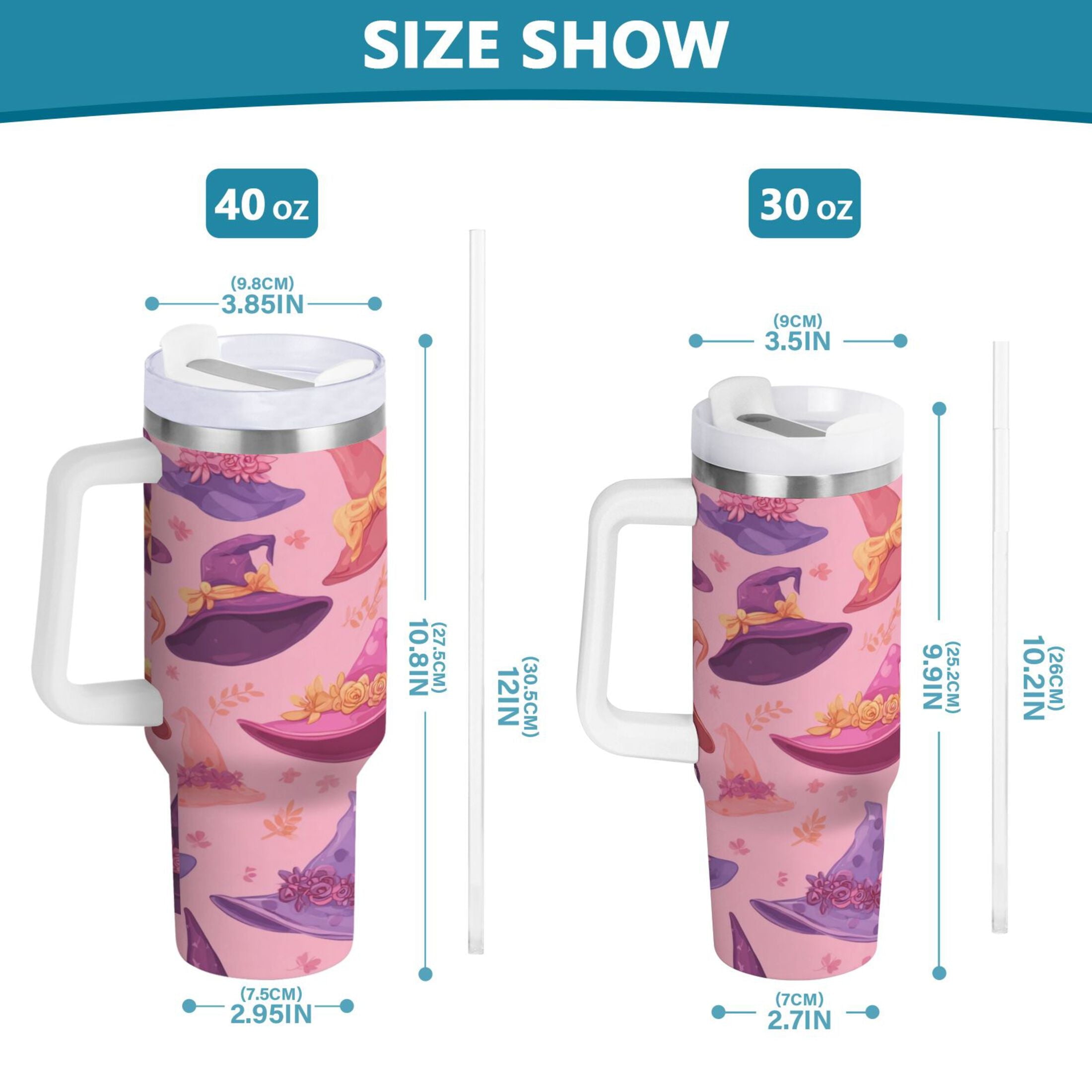 30 oz Insulated Stainless Steel Tumbler Double Wall Stainless Steel Tumbler with 2-Way Drinking Colorful Hat Pattern C543F