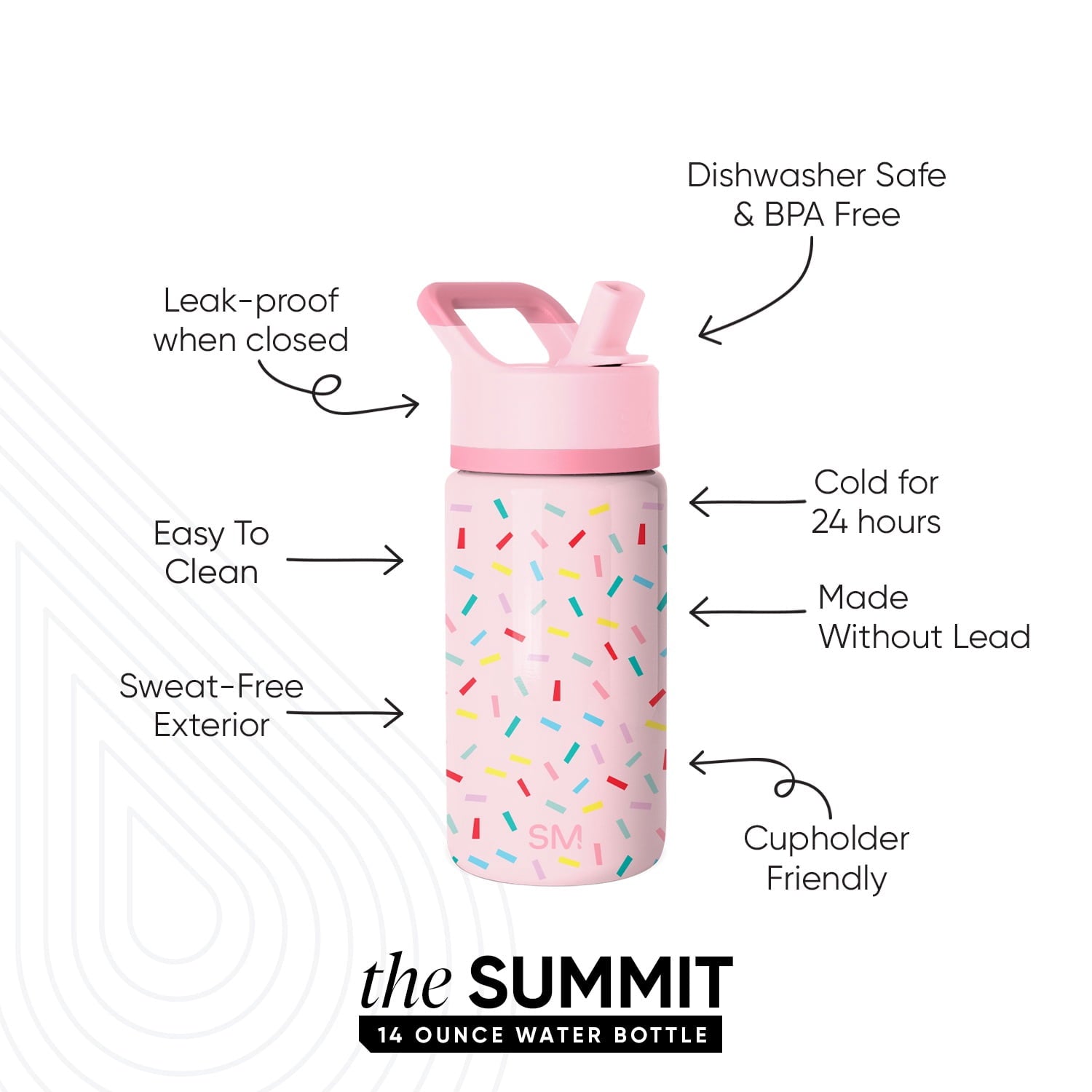 Simple Modern 14oz Summit Water Bottle with Straw Lid | Confetti C429X