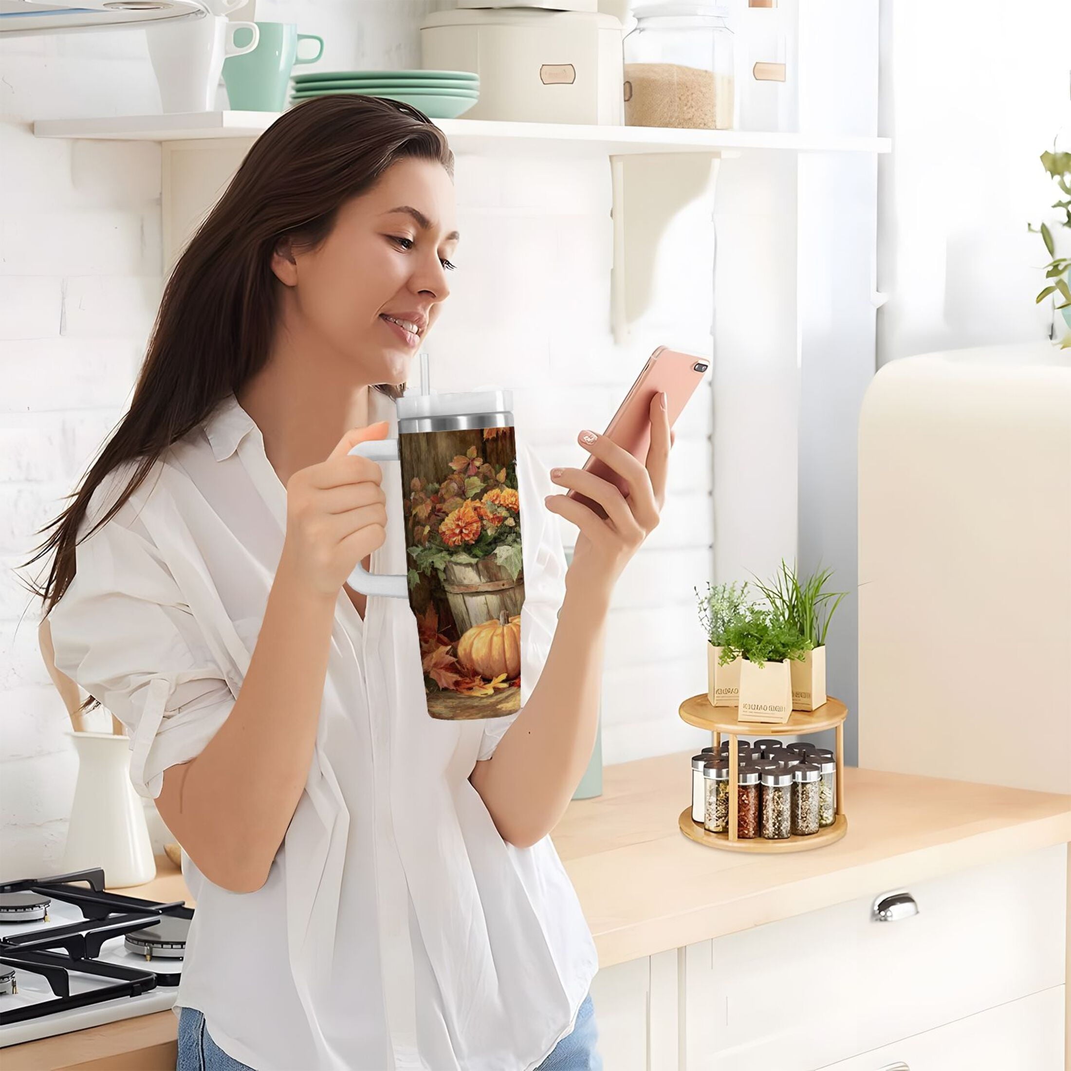 30 oz Insulated Stainless Steel Tumbler Double Wall Stainless Steel Tumbler with 2-Way Drinking Beautiful Fall Scene C610S