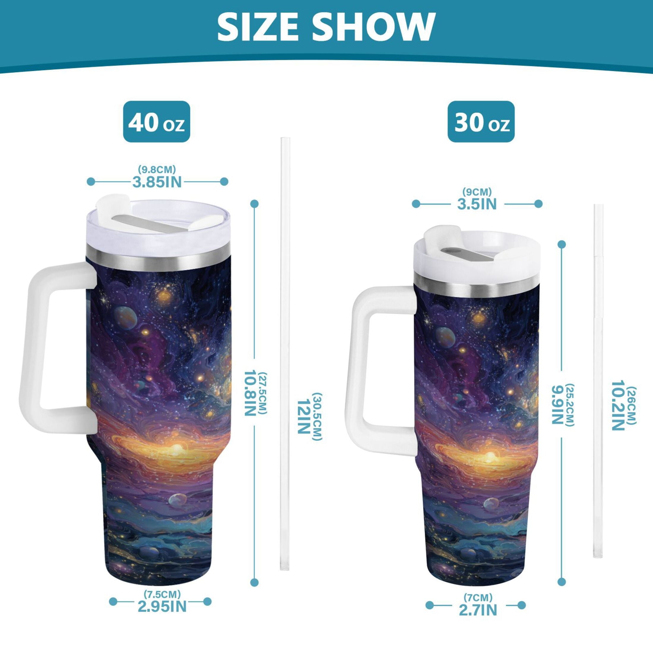 30 oz Insulated Stainless Steel Tumbler Double Wall Stainless Steel Tumbler with 2-Way Drinking Vibrant and Colorful Universe C453Y
