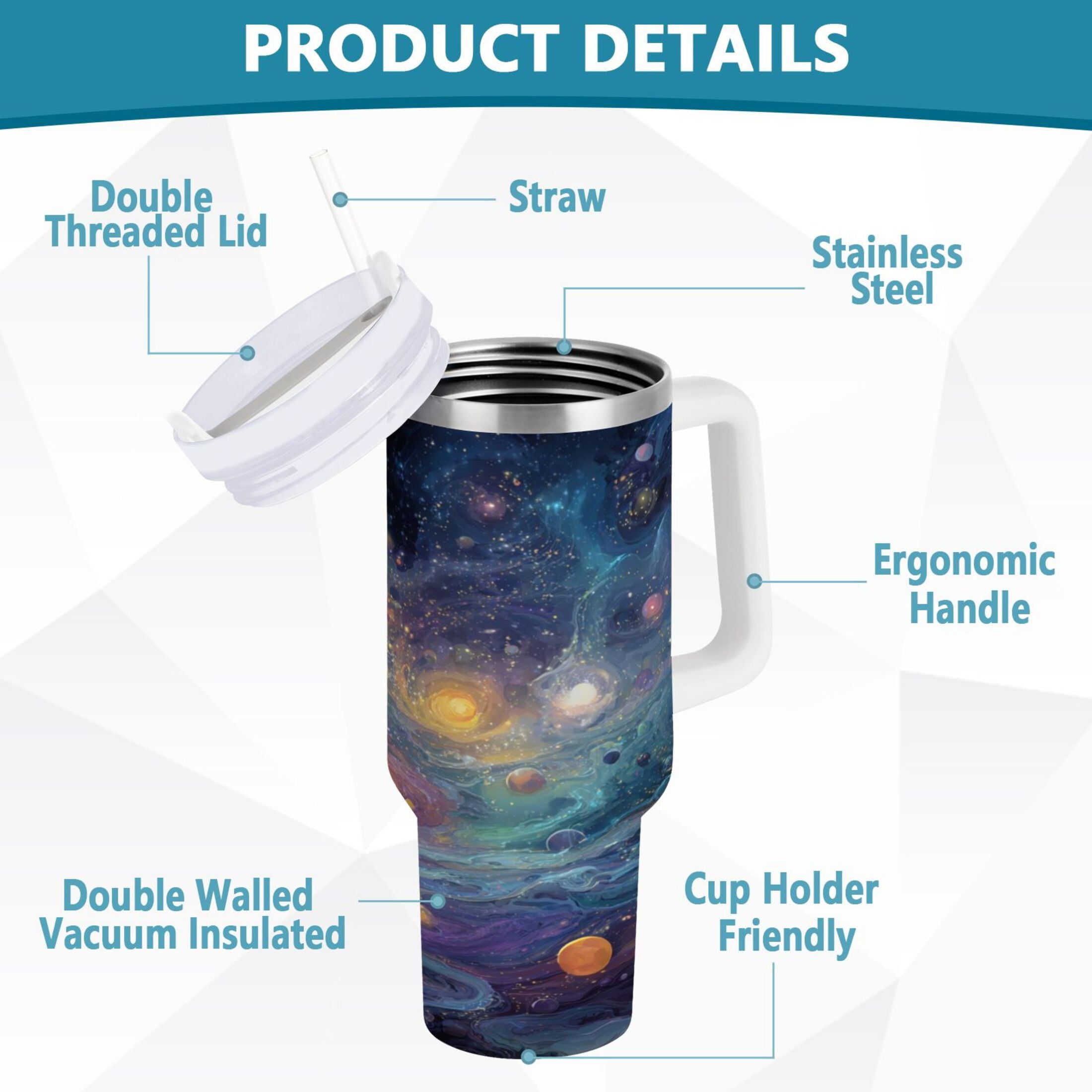 30 oz Insulated Stainless Steel Tumbler Double Wall Stainless Steel Tumbler with 2-Way Drinking Vibrant and Colorful Universe C453Y