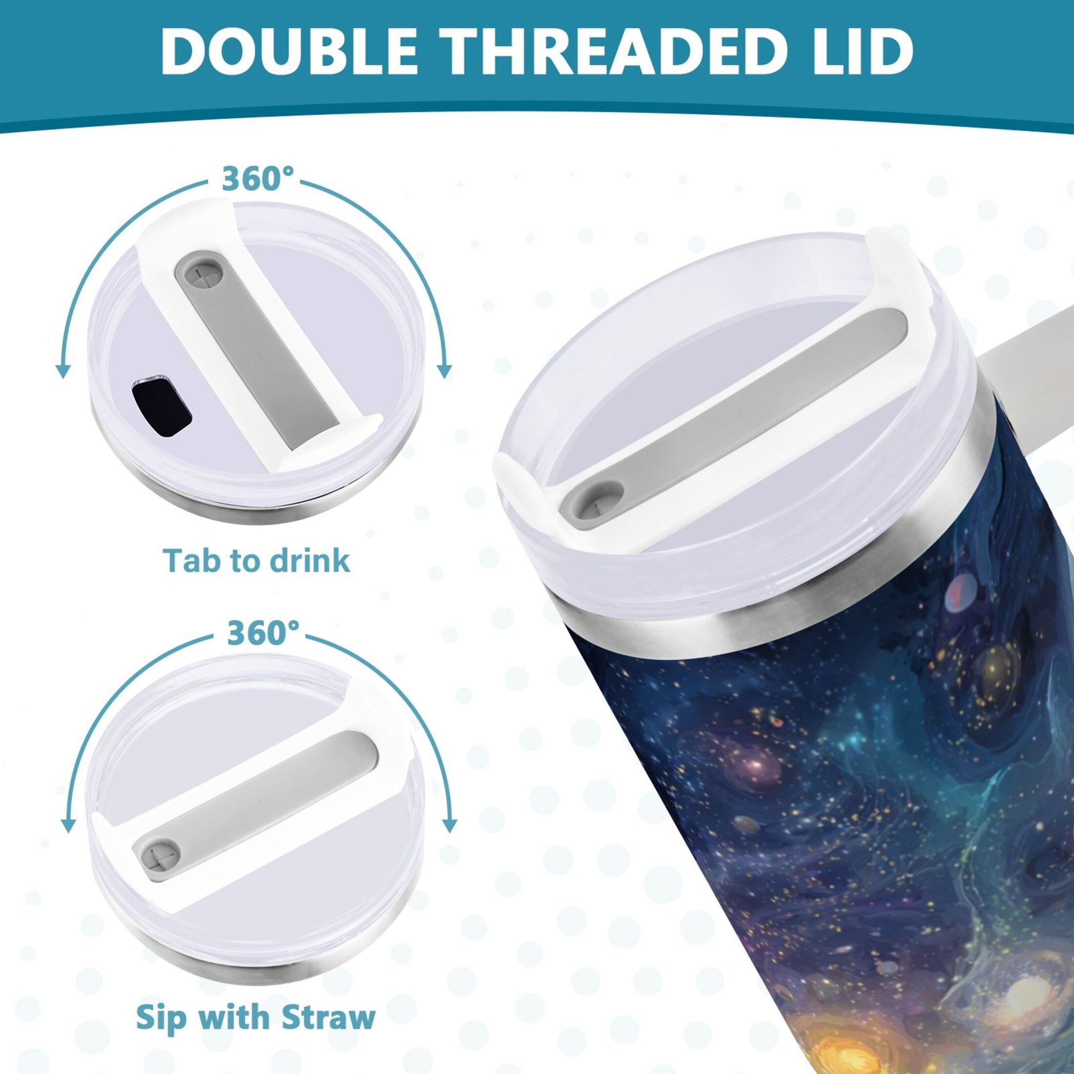 30 oz Insulated Stainless Steel Tumbler Double Wall Stainless Steel Tumbler with 2-Way Drinking Vibrant and Colorful Universe C453Y