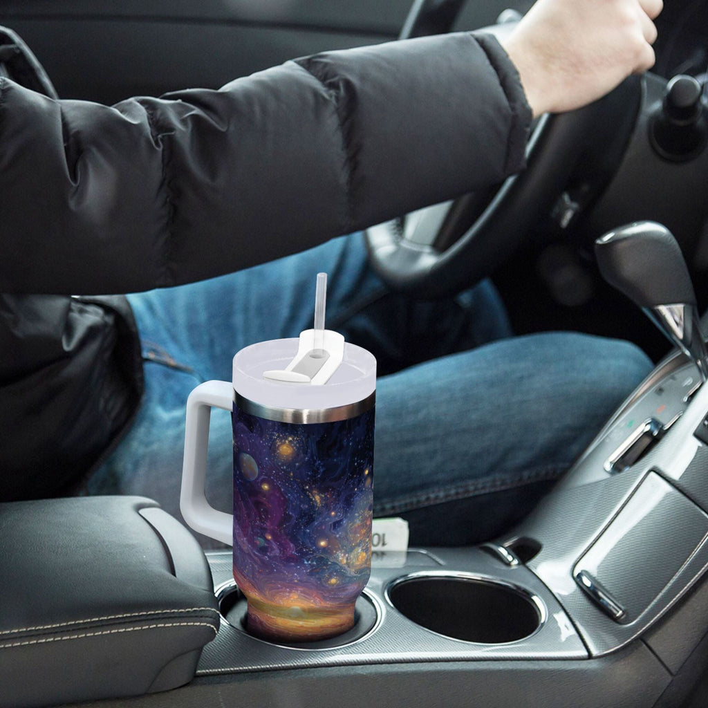 30 oz Insulated Stainless Steel Tumbler Double Wall Stainless Steel Tumbler with 2-Way Drinking Vibrant and Colorful Universe C453Y