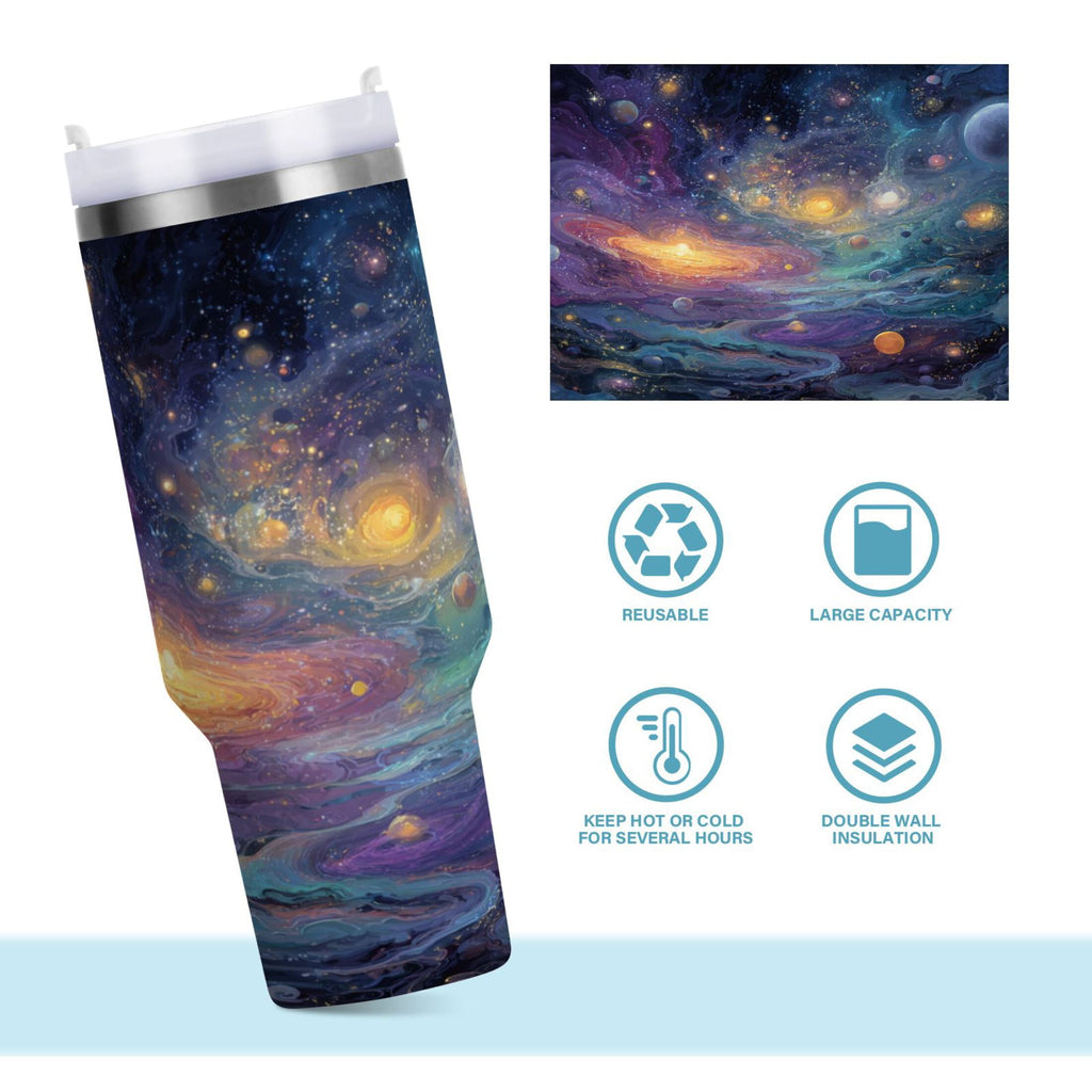 30 oz Insulated Stainless Steel Tumbler Double Wall Stainless Steel Tumbler with 2-Way Drinking Vibrant and Colorful Universe C453Y