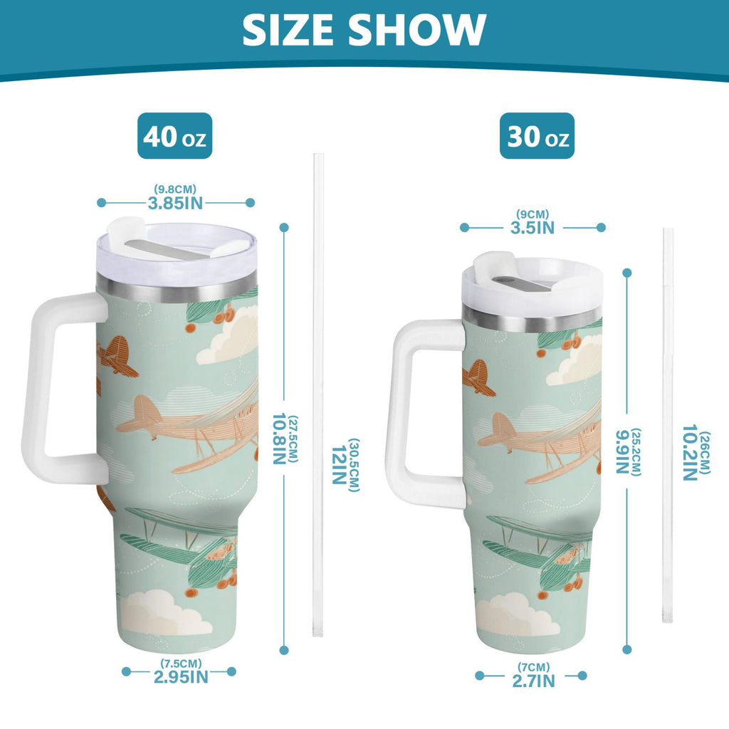 40 oz Insulated Stainless Steel Tumbler Double Wall Stainless Steel Tumbler with 2-Way Drinking Cute Airplanes C647Q