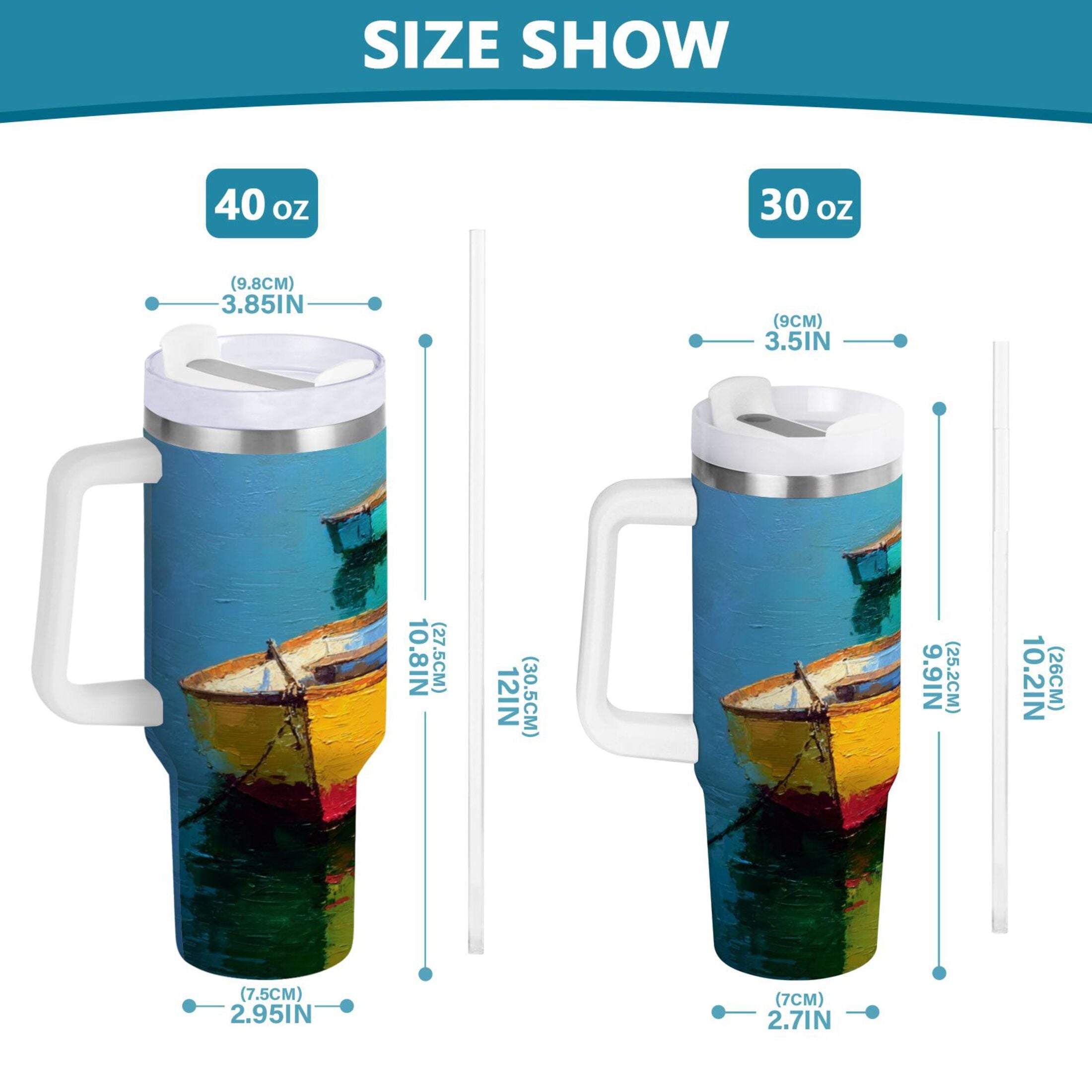 30 oz Insulated Stainless Steel Tumbler Double Wall Stainless Steel Tumbler with 2-Way Drinking Colorful Row Boats C555B