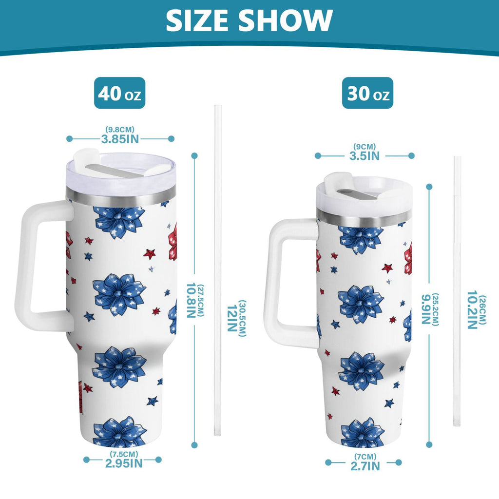 40 oz Insulated Stainless Steel Tumbler Double Wall Stainless Steel Tumbler with 2-Way Drinking Stars and Stripes Puttern Flower C521P
