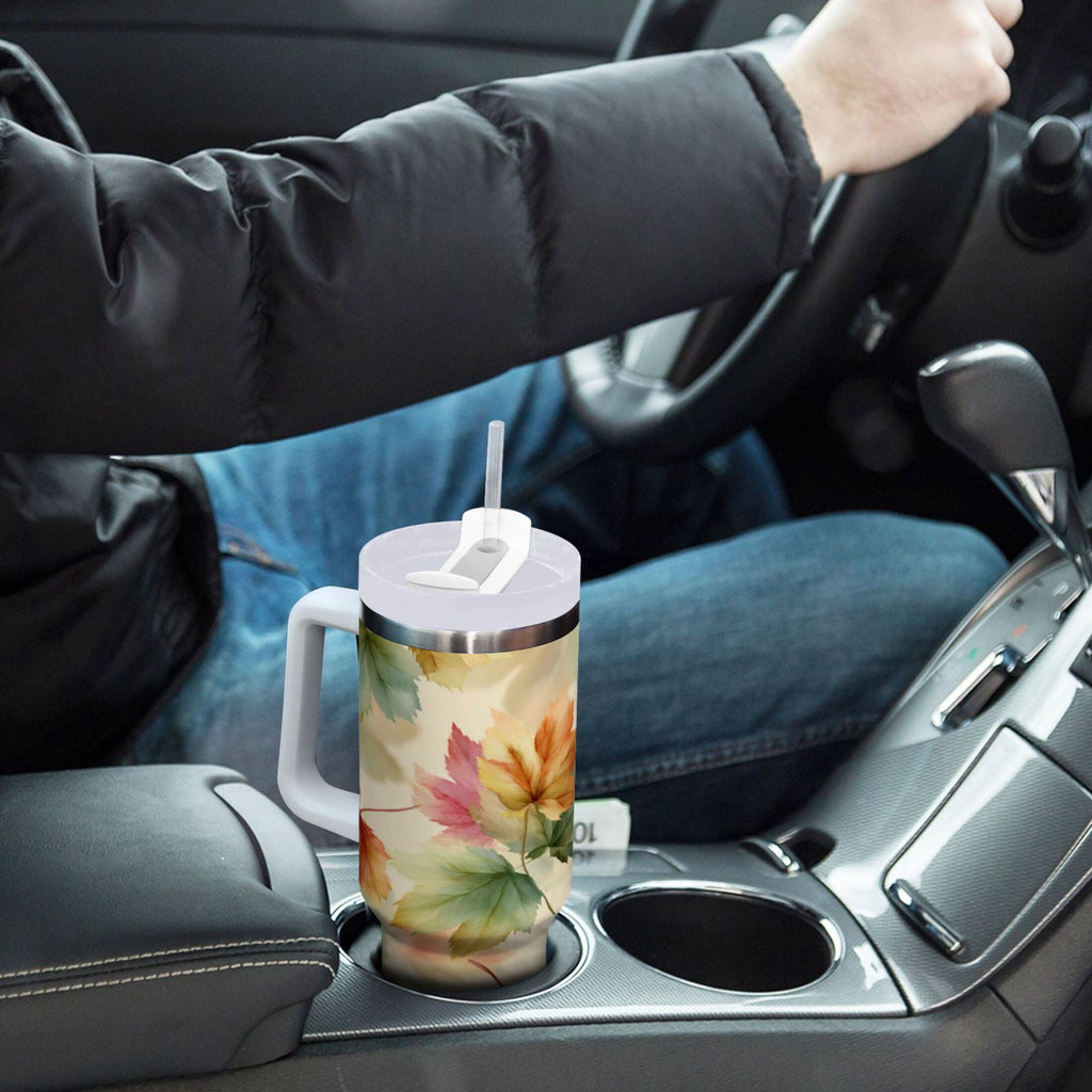 40 oz Insulated Stainless Steel Tumbler Double Wall Stainless Steel Tumbler with 2-Way Drinking Watercolor Maple Leaves Pattern C513U