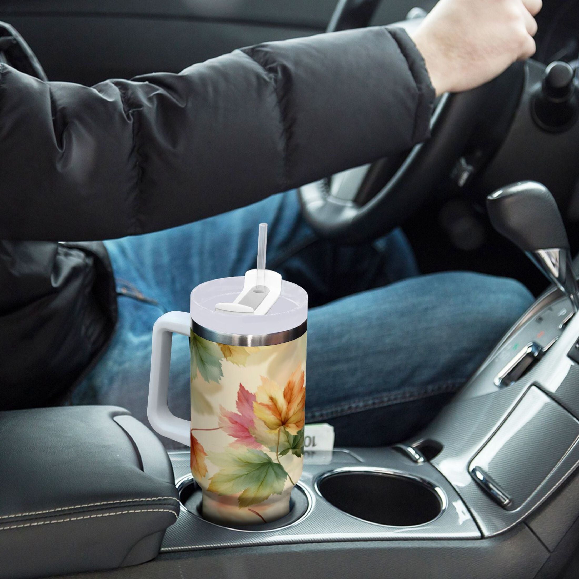 40 oz Insulated Stainless Steel Tumbler Double Wall Stainless Steel Tumbler with 2-Way Drinking Watercolor Maple Leaves Pattern C513U