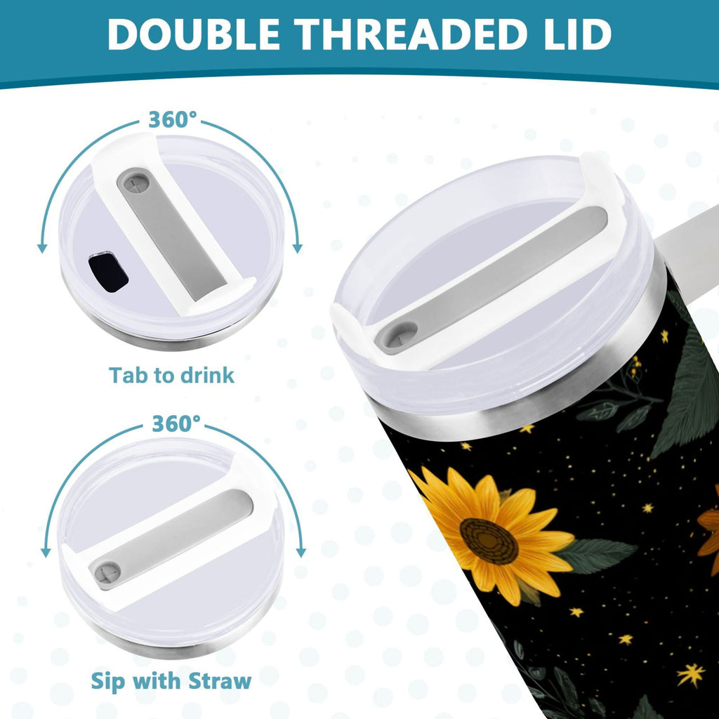 30 oz Insulated Stainless Steel Tumbler Double Wall Stainless Steel Tumbler with 2-Way Drinking Yellow Sunflower Pattern C532S