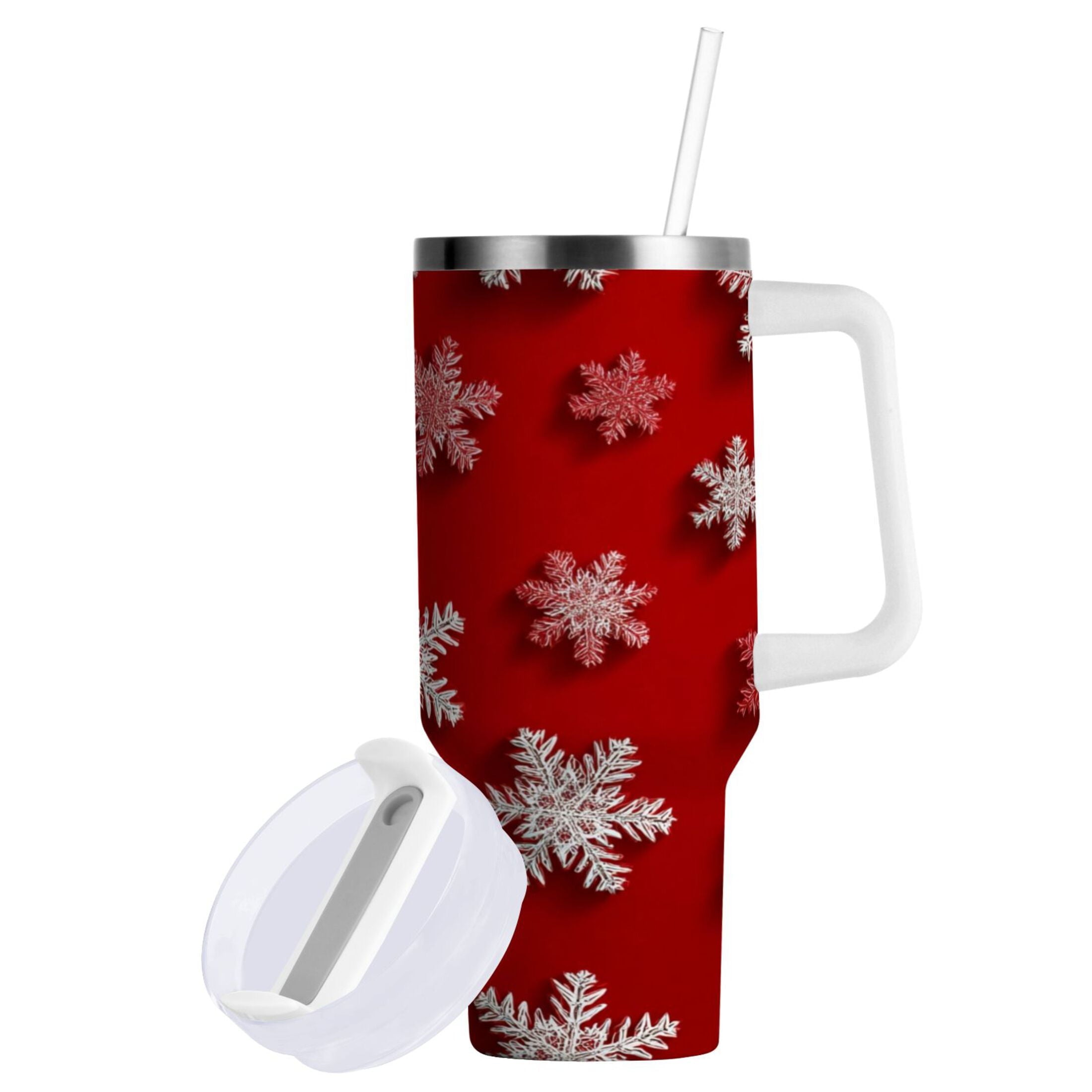 30 oz Insulated Stainless Steel Tumbler Double Wall Stainless Steel Tumbler with 2-Way Drinking Red and White Snowflakes C554D