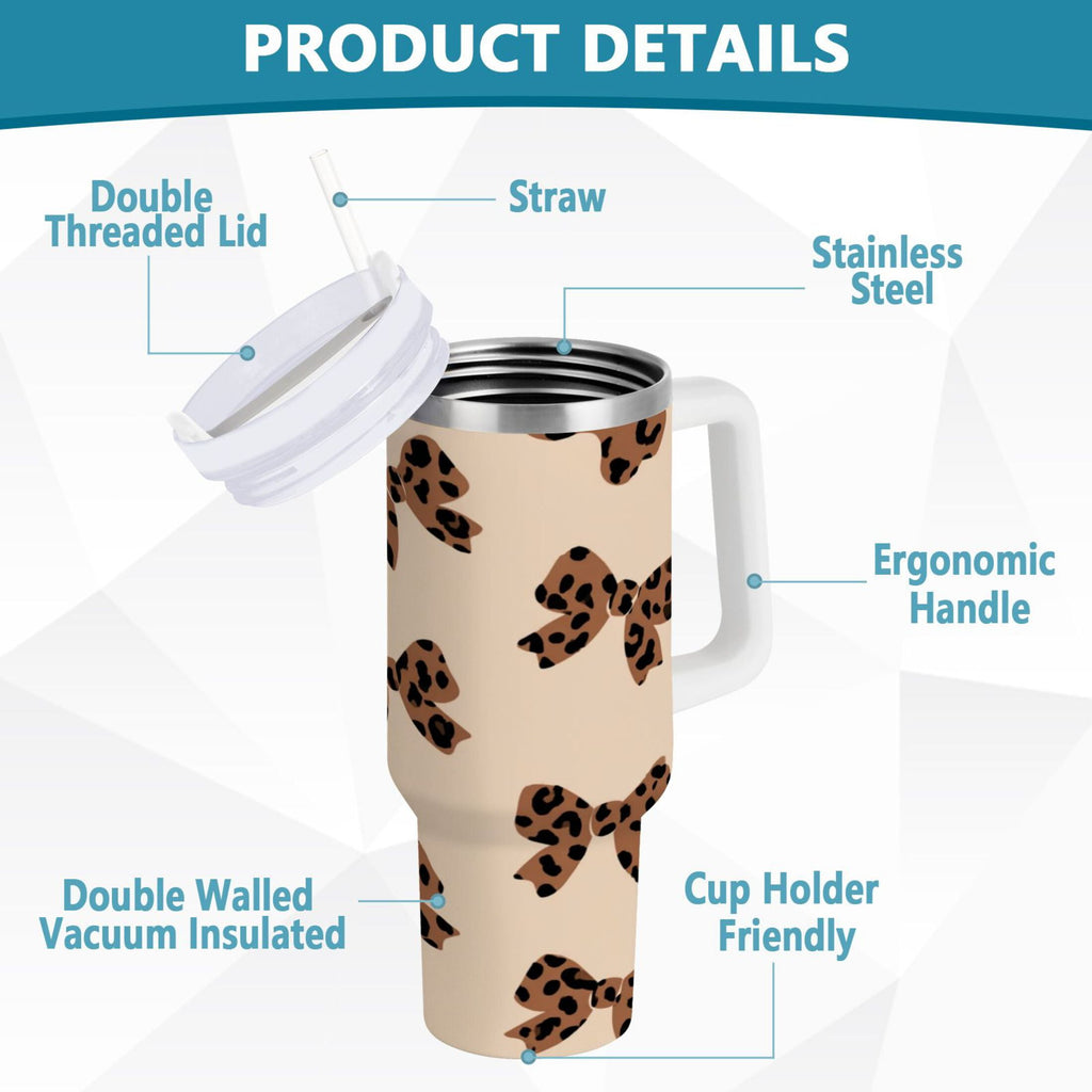 30 oz Insulated Stainless Steel Tumbler Double Wall Stainless Steel Tumbler with 2-Way Drinking Cute Brown Bow C528L