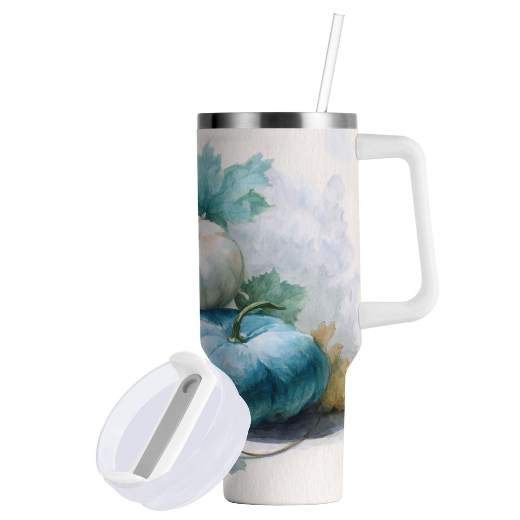 40 oz Insulated Stainless Steel Tumbler Double Wall Stainless Steel Tumbler with 2-Way Drinking Watercolor Pumpkins and Leaves C447J