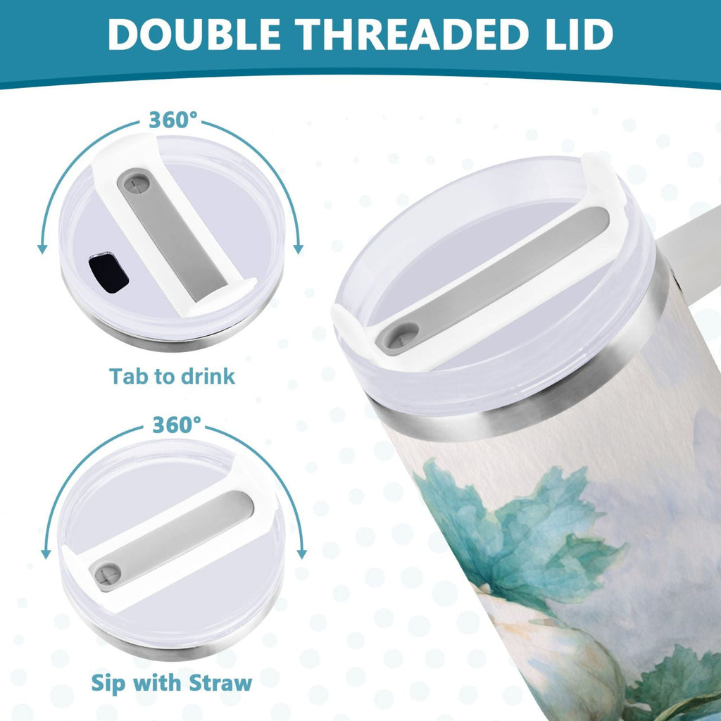 40 oz Insulated Stainless Steel Tumbler Double Wall Stainless Steel Tumbler with 2-Way Drinking Watercolor Pumpkins and Leaves C447J